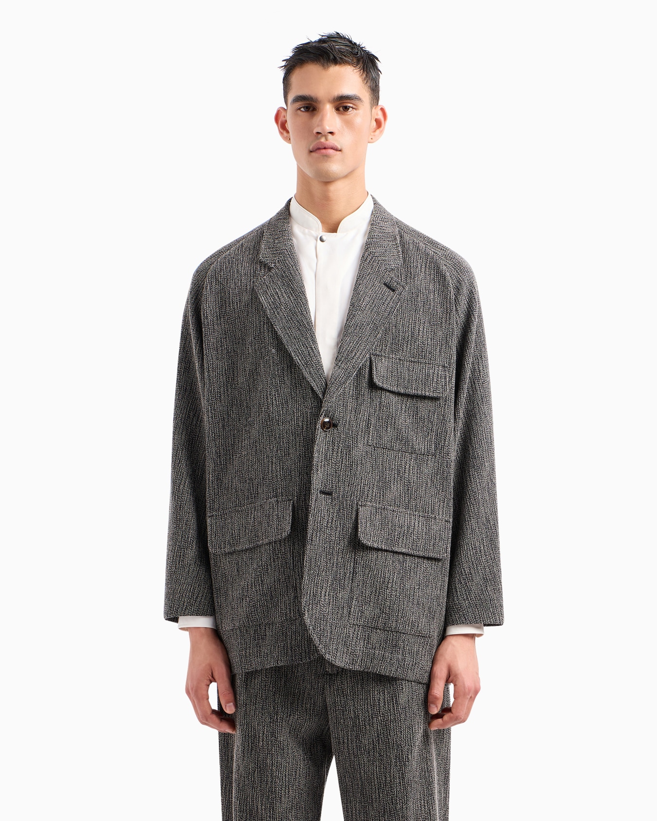 Einreihige Hemdjacke aus einer Mischung aus Viskose und Wolle in Jacquard-Verarbeitung Folie 2