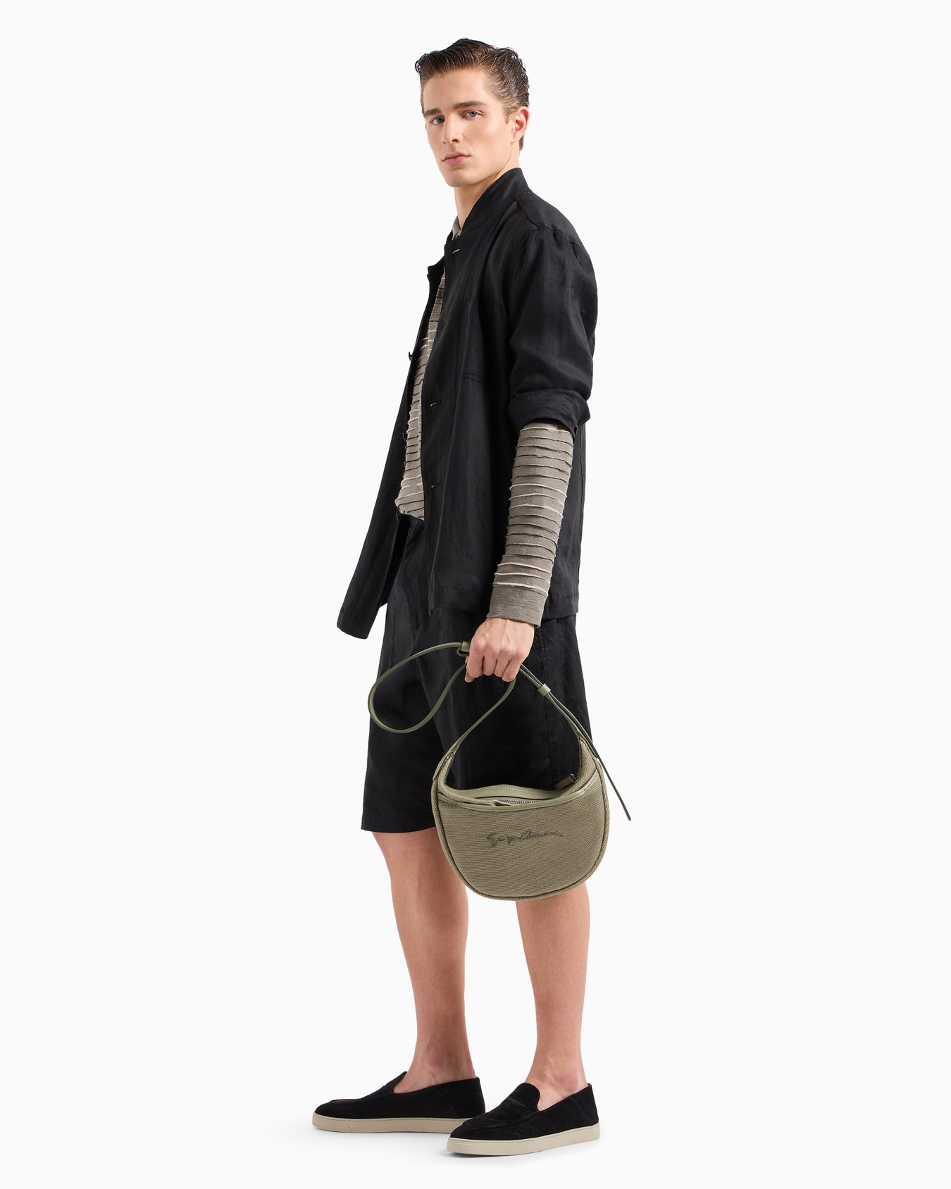 Long-sleeved polo shirt in linen, cotton and viscose jersey jacquard Slide 3