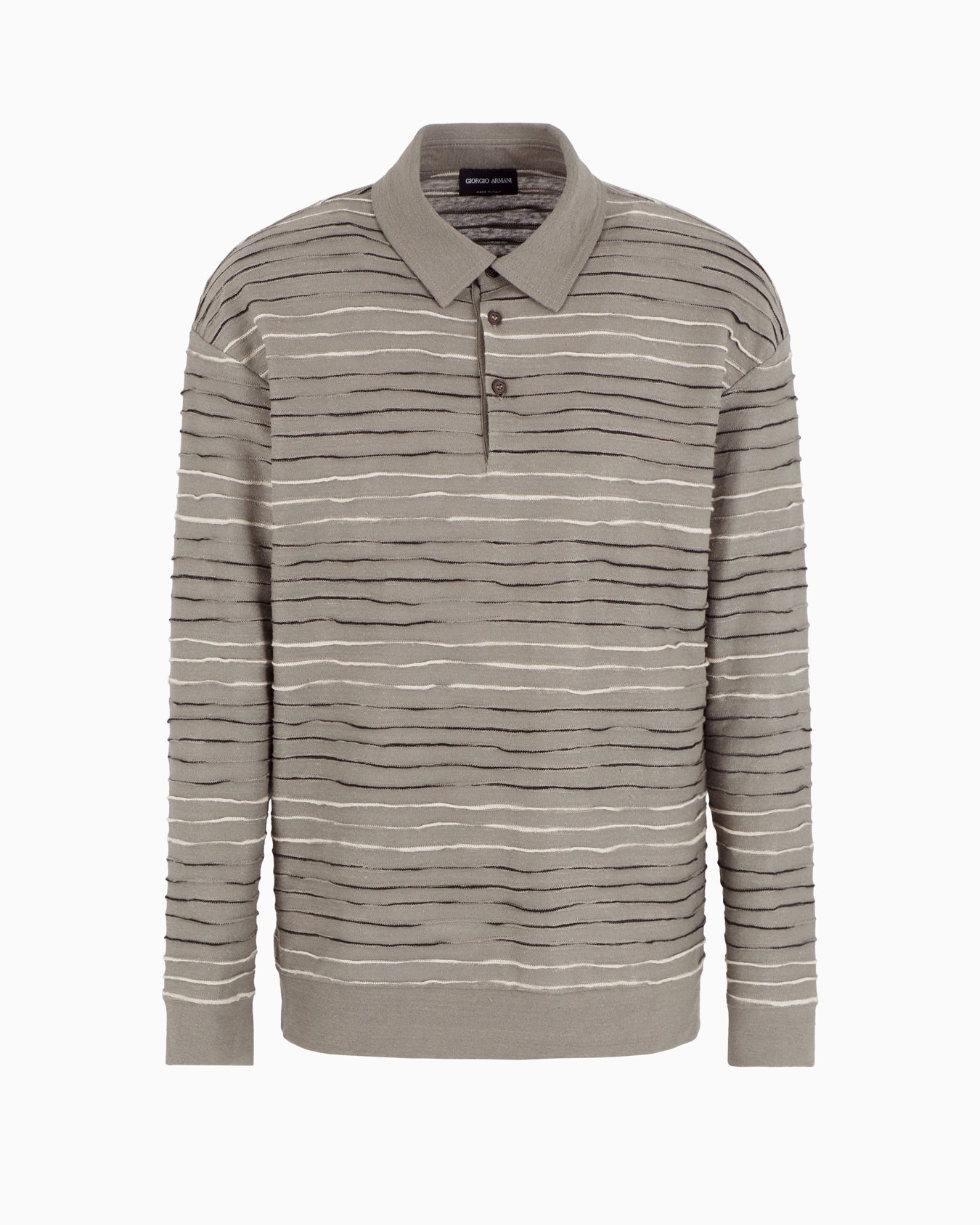 Long-sleeved polo shirt in linen, cotton and viscose jersey jacquard Slide 0