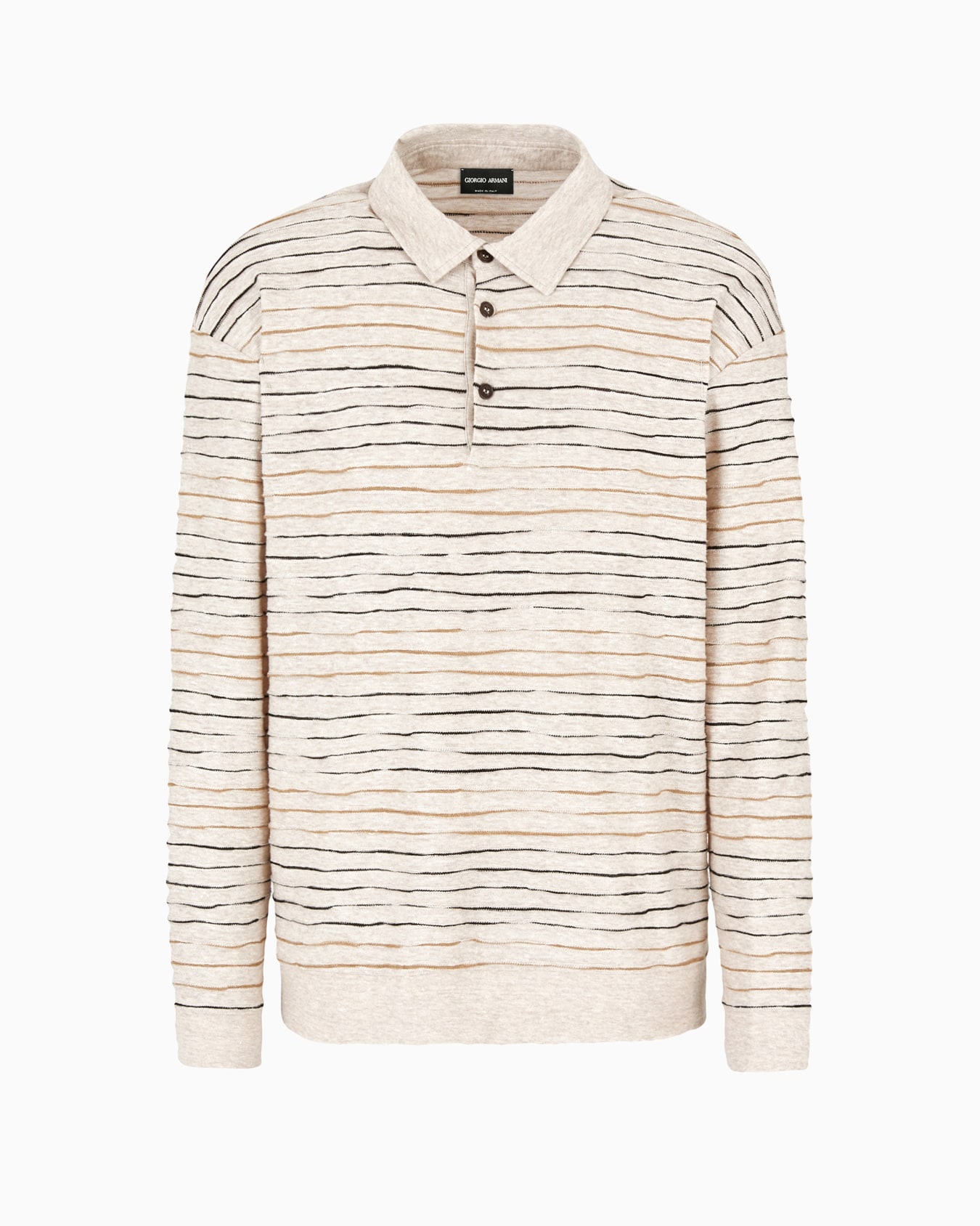 Polo de manga larga en punto de lino, algodón y viscosa con elaboración en tejido jacquard Diapositiva 0