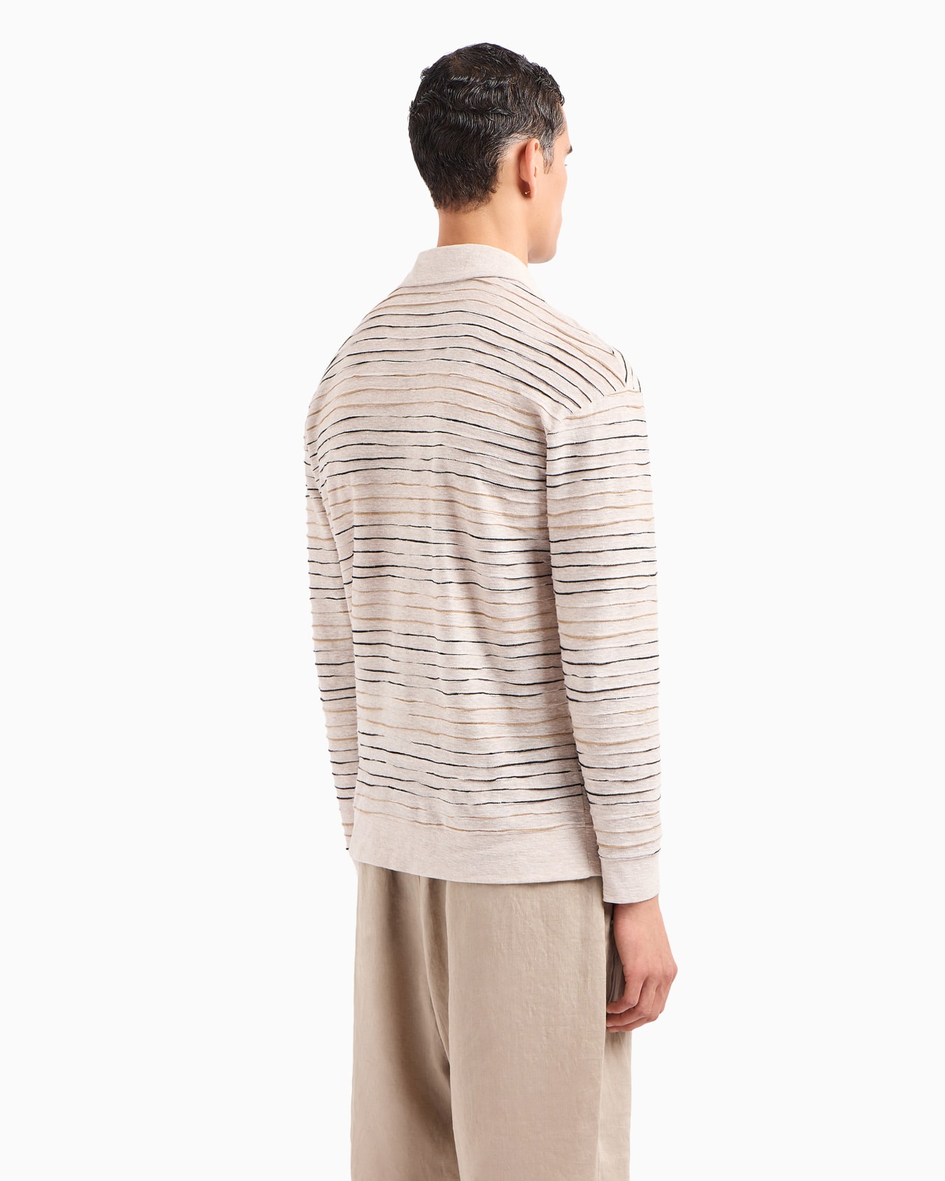 Polo de manga larga en punto de lino, algodón y viscosa con elaboración en tejido jacquard Diapositiva 3