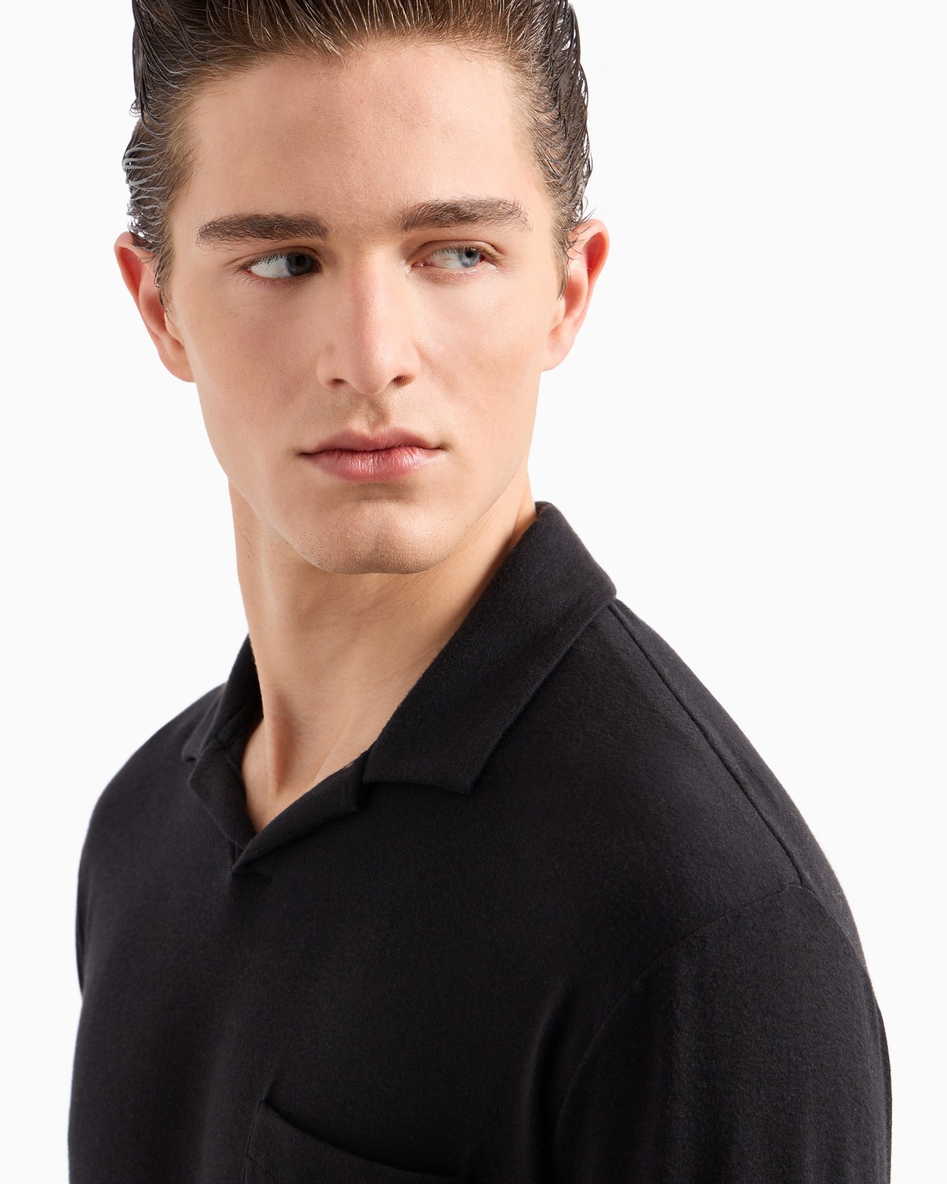 Cotton and cashmere jersey long-sleeved polo shirt Slide 4