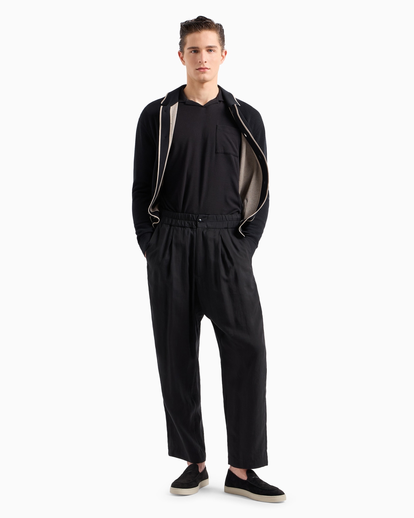 Cotton and cashmere jersey long-sleeved polo shirt Slide 3
