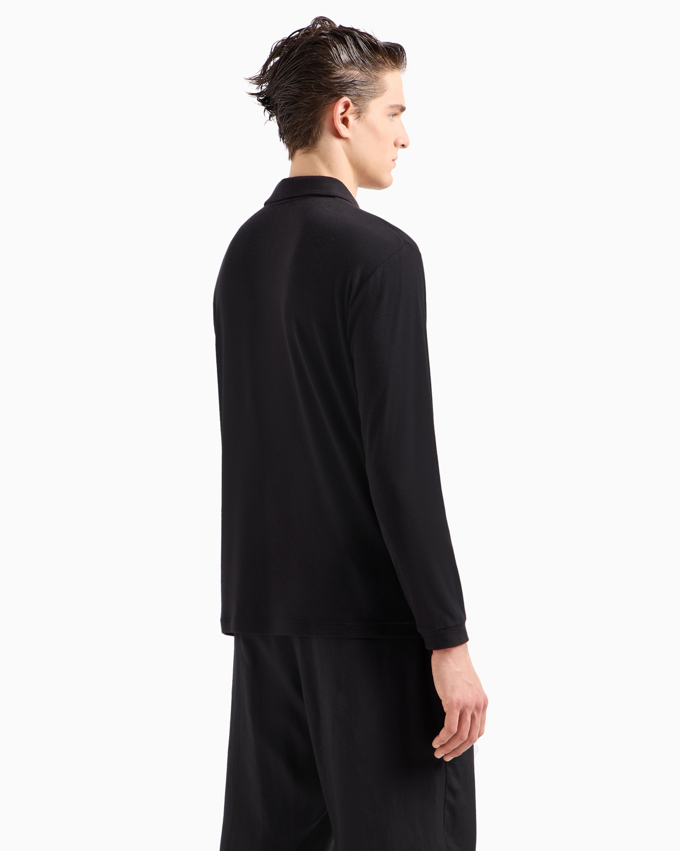 Cotton and cashmere jersey long-sleeved polo shirt Slide 2