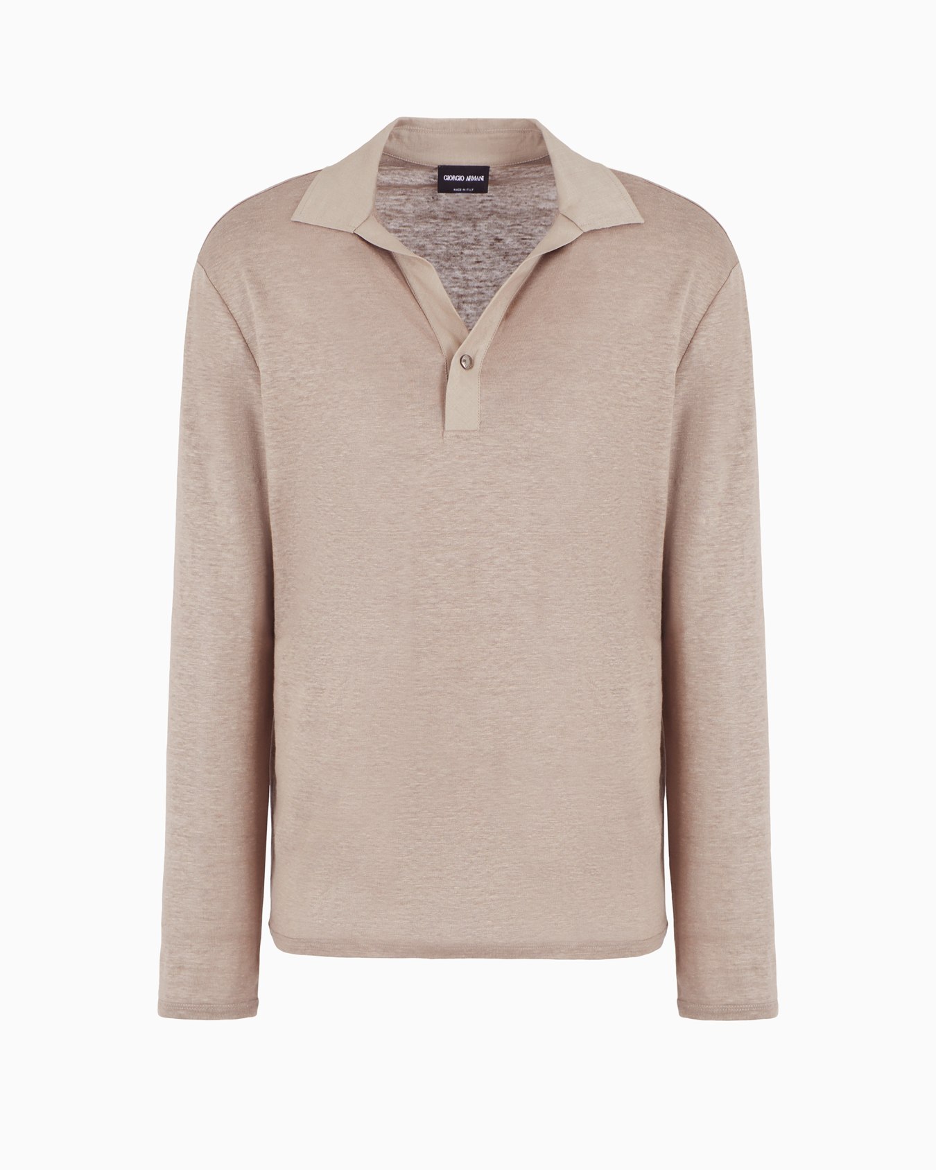 Long-sleeved polo shirt in pure linen jersey Slide 0