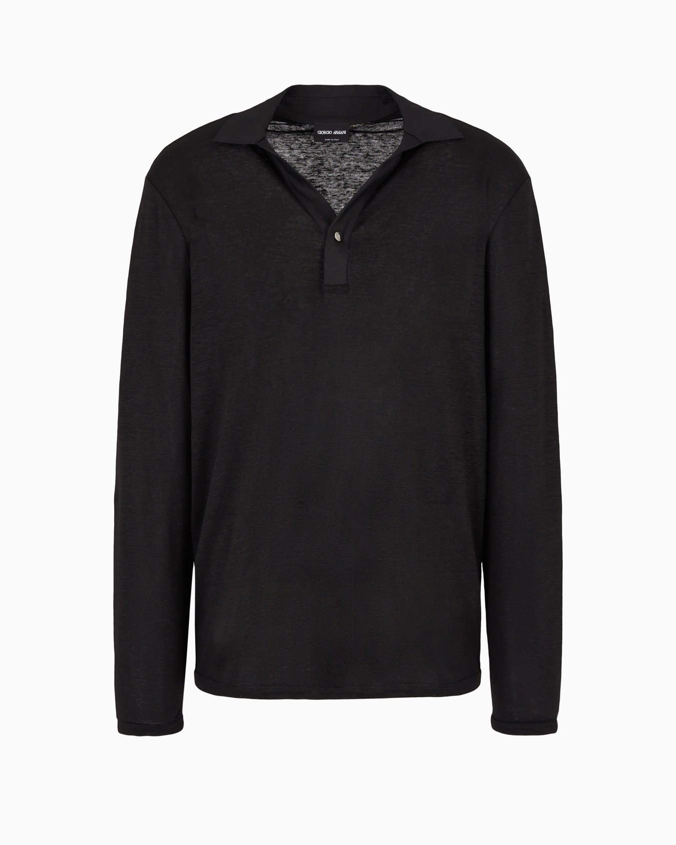 Long-sleeved polo shirt in pure linen jersey Slide 0