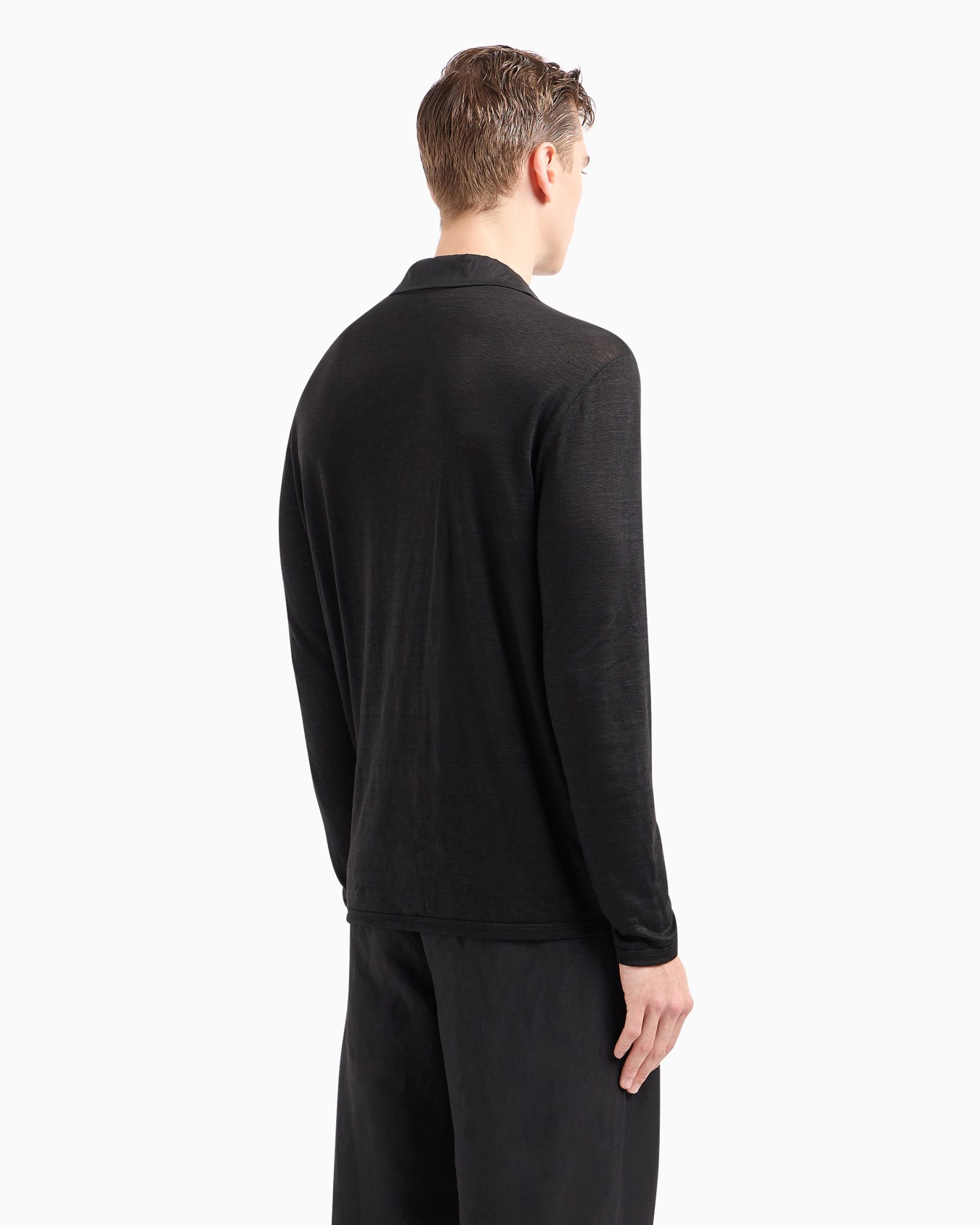 Long-sleeved polo shirt in pure linen jersey Slide 3