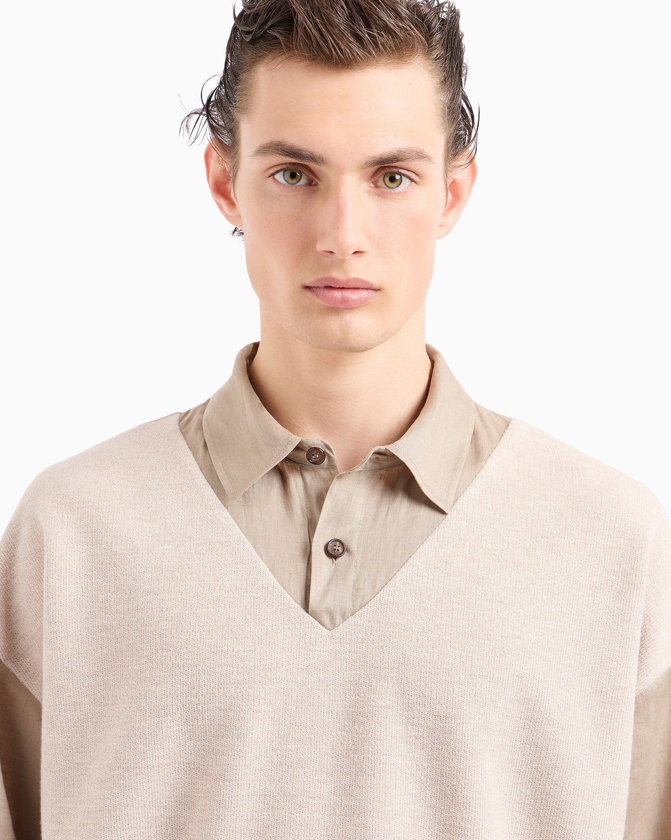 Long-sleeved, cotton and wool polo shirt Slide 5