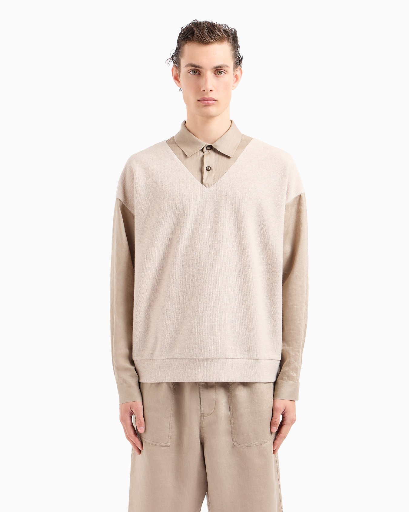 Long-sleeved, cotton and wool polo shirt Slide 2