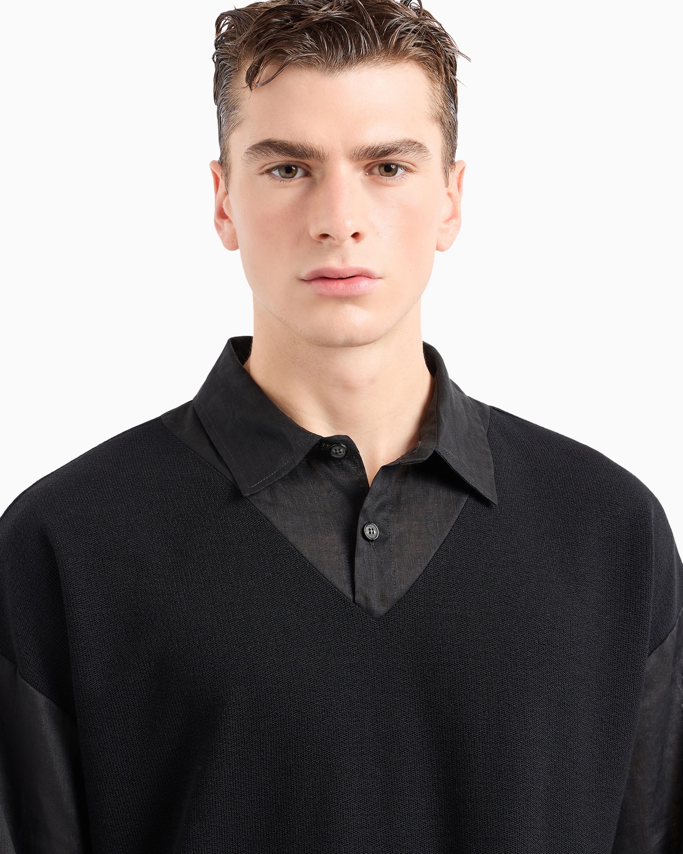 Long-sleeved, cotton and wool polo shirt Slide 5