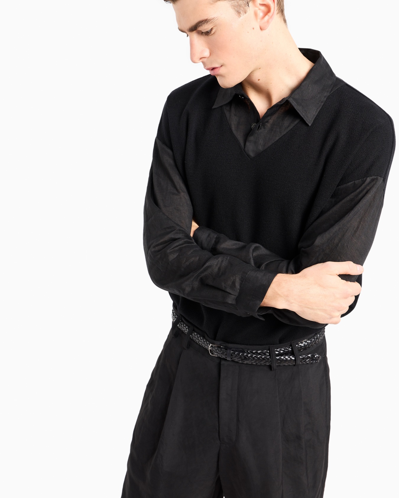 Long-sleeved, cotton and wool polo shirt Slide 6
