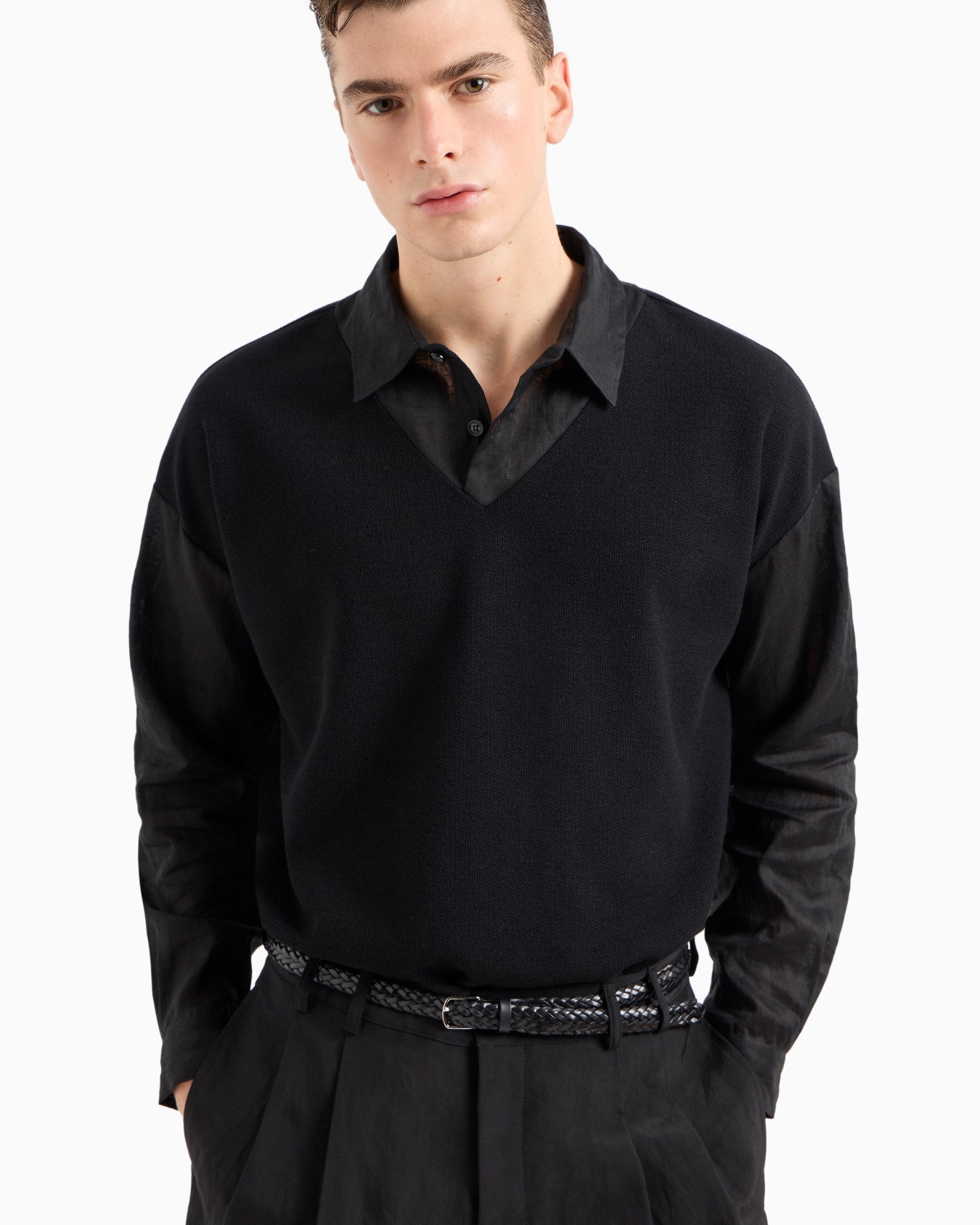 Long-sleeved, cotton and wool polo shirt Slide 7