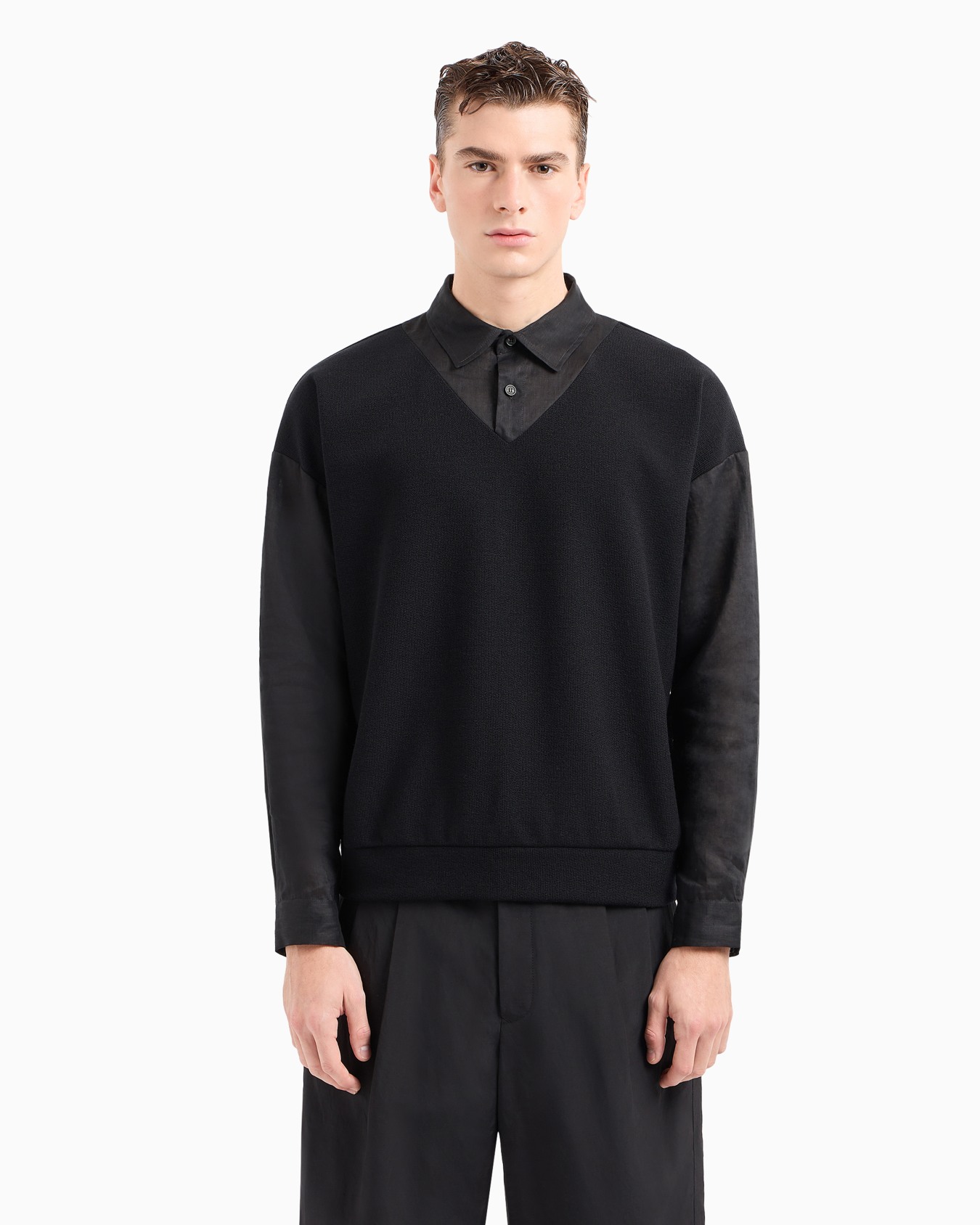 Long-sleeved, cotton and wool polo shirt Slide 2