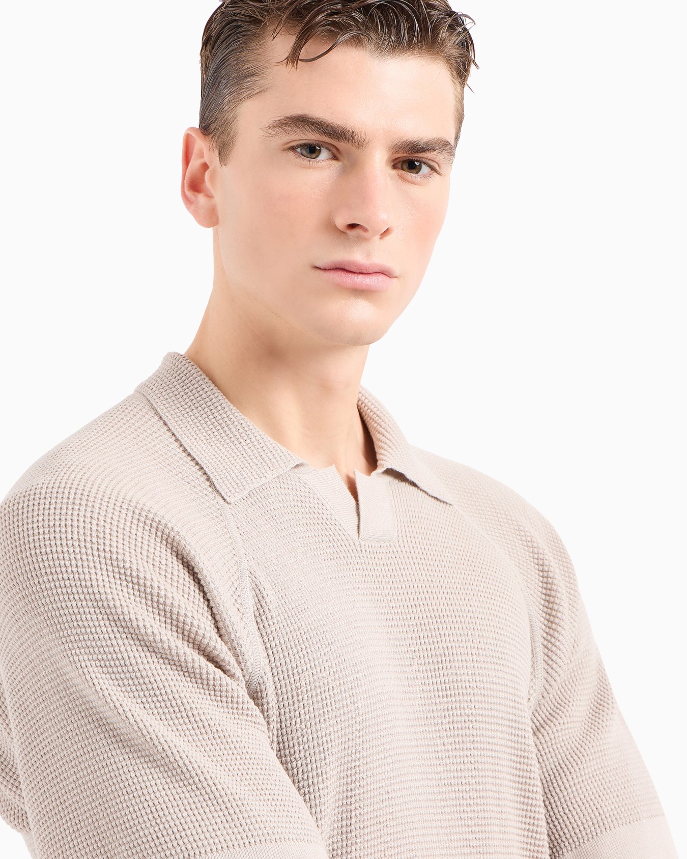Short-sleeved polo shirt in cotton and cashmere Slide 5