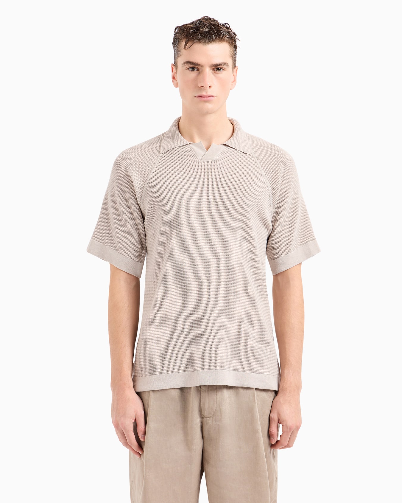 Short-sleeved polo shirt in cotton and cashmere Slide 2
