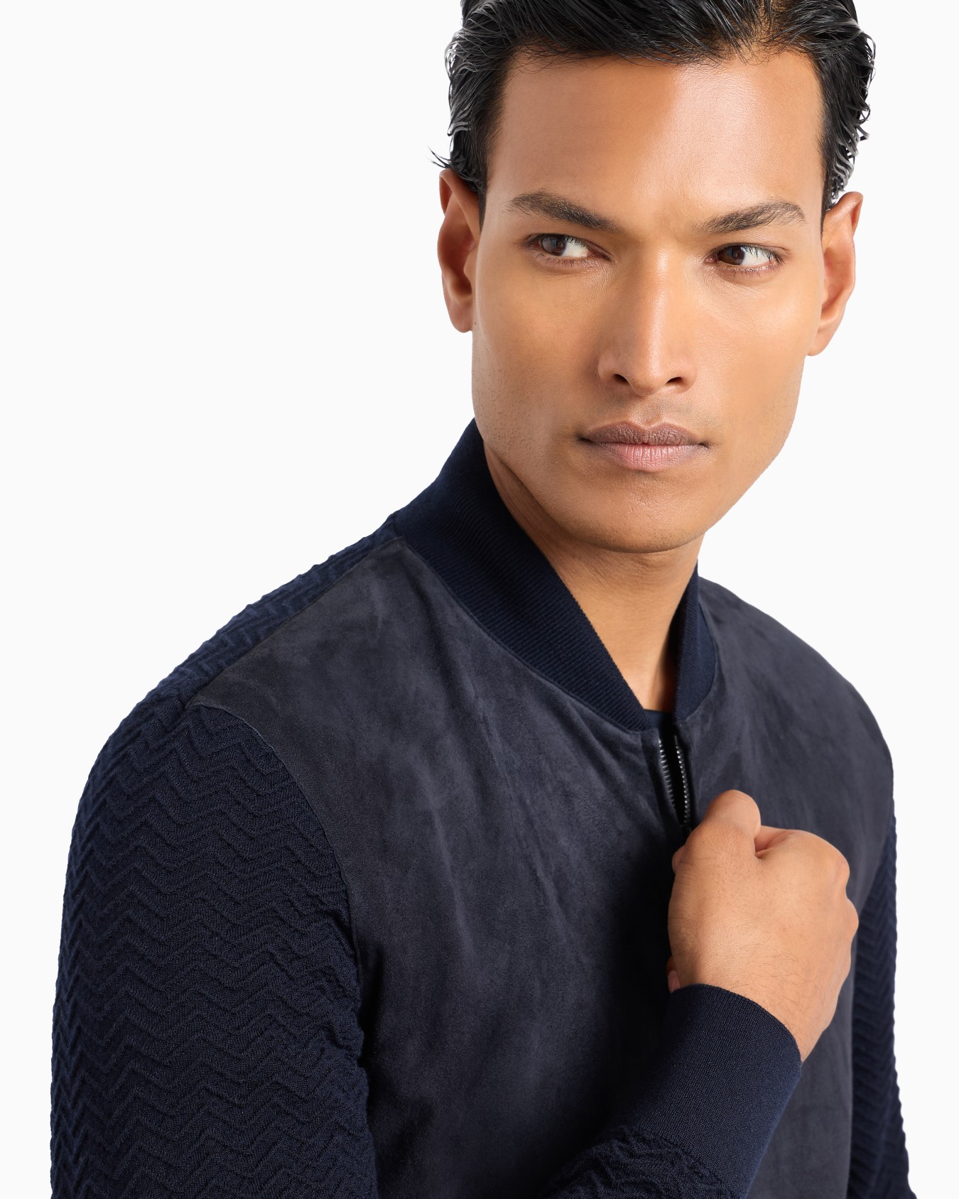 Lambskin suede and cashmere-blend knit zipped blouson Slide 4