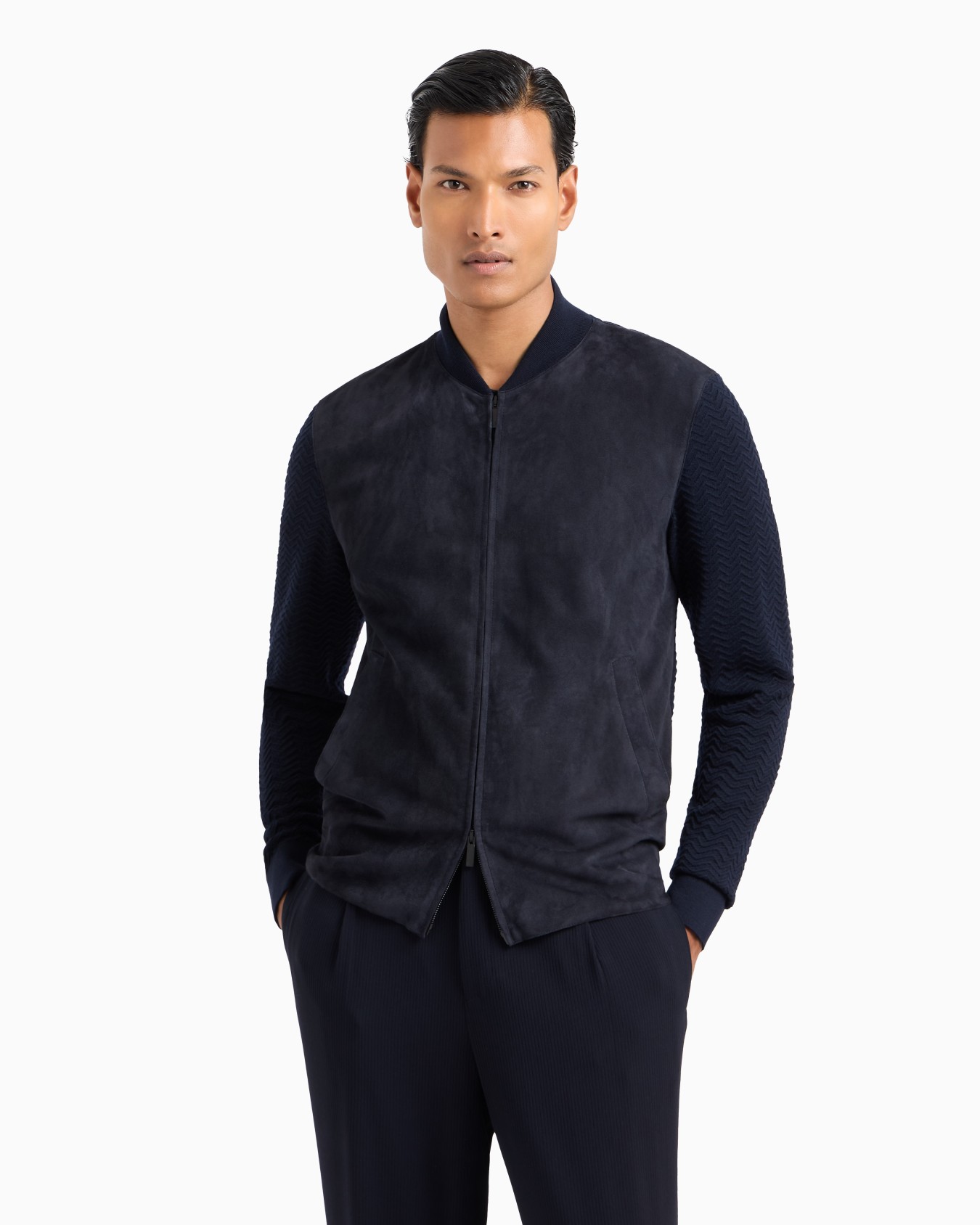 Lambskin suede and cashmere-blend knit zipped blouson Slide 1