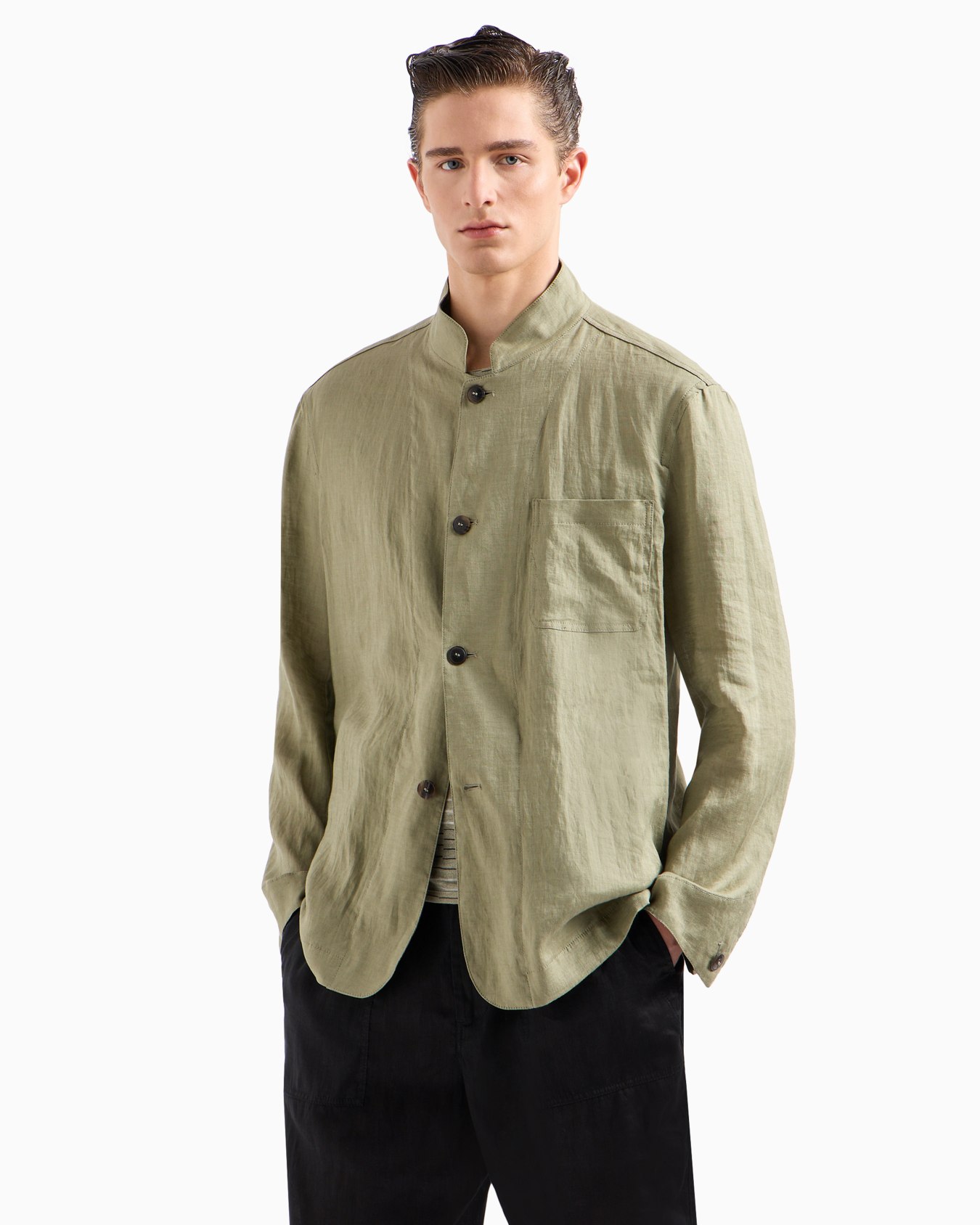 Single-breasted, linen canvas jacket Slide 1
