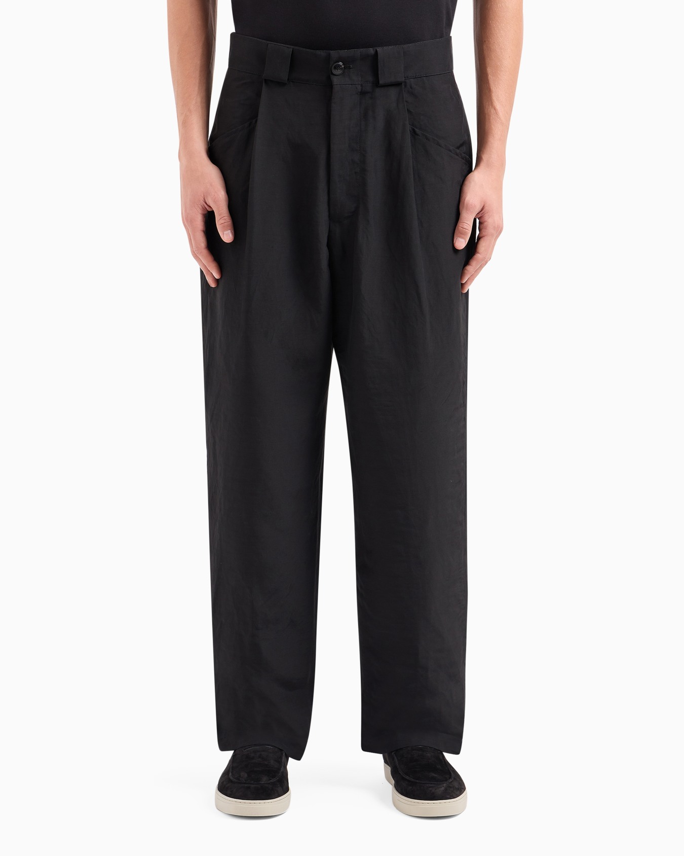Viscose and linen canvas single-darted trousers Slide 2