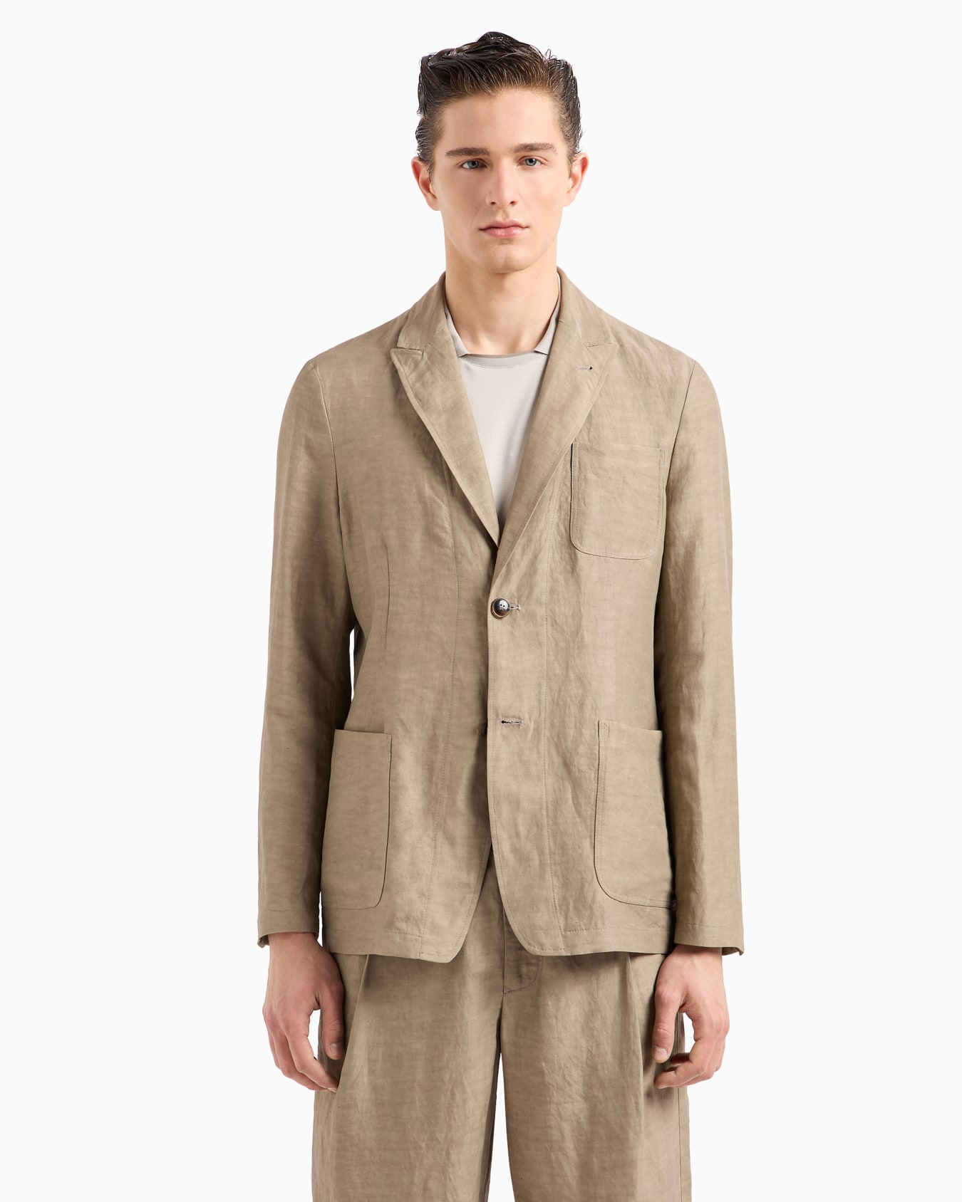 Veste à simple boutonnage en toile de viscose et lin Diapositive 1