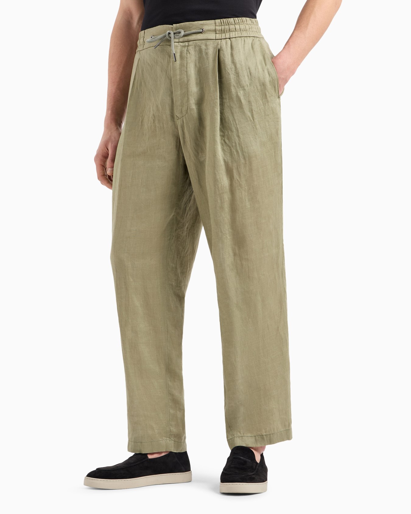 Single-pleat, linen-canvas trousers Slide 1