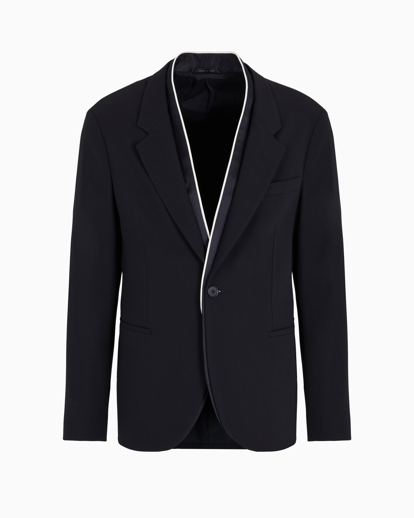 Single-breasted jacket in virgin wool crêpe Slide 0