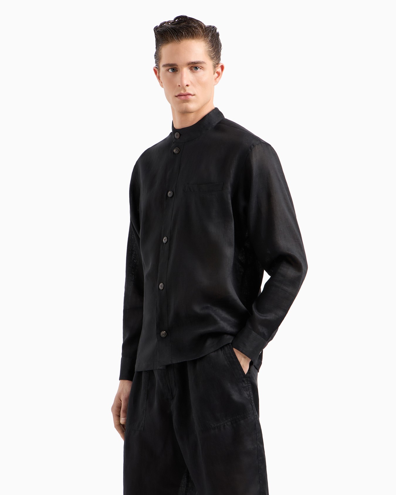 Shirt jacket in pure linen canvas Slide 1