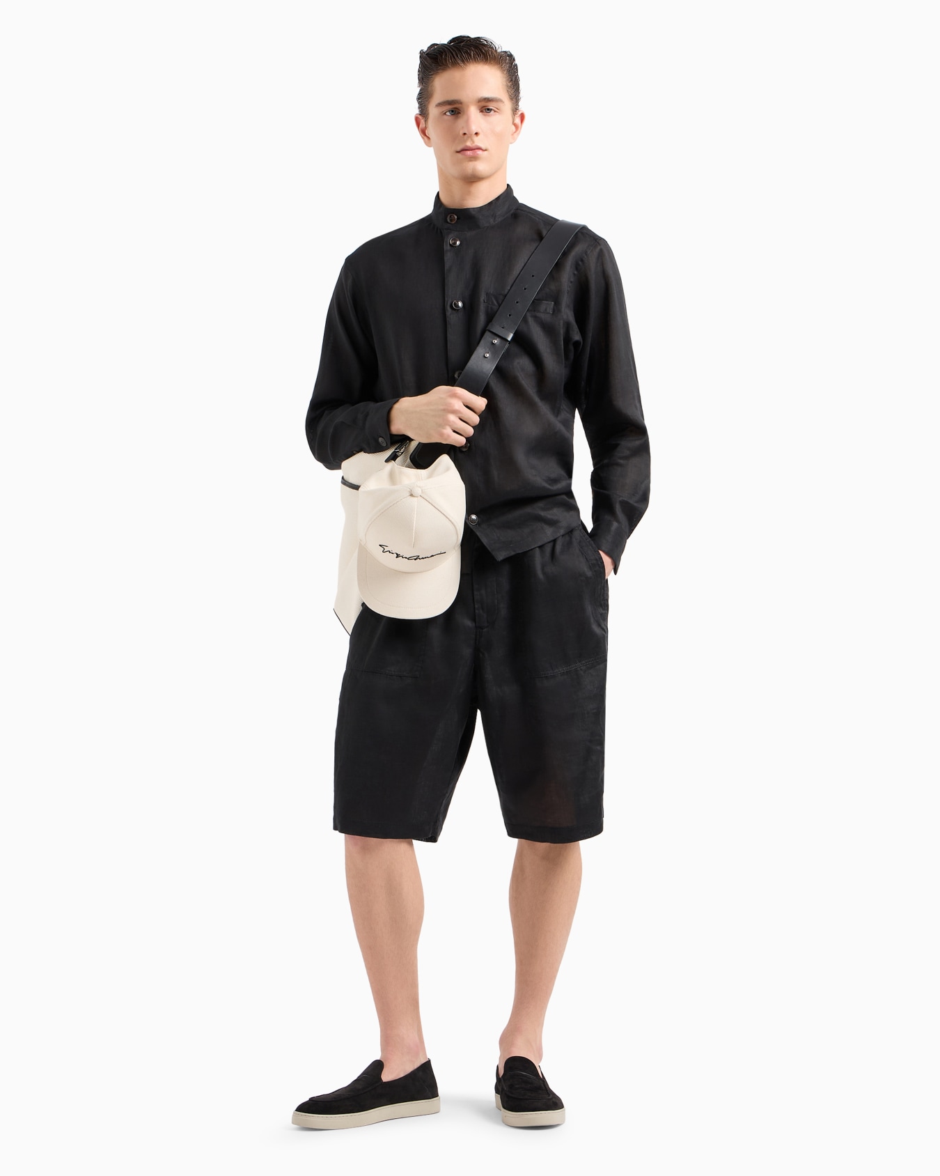 Shirt jacket in pure linen canvas Slide 3