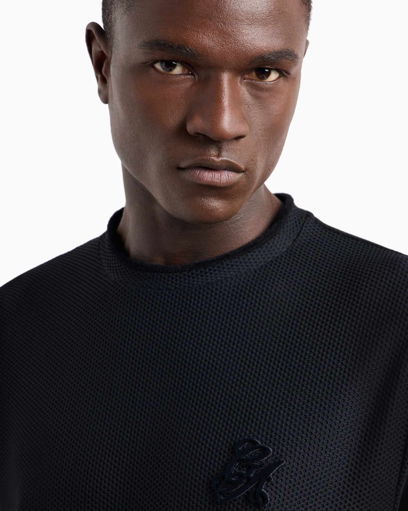 Crew neck T-shirt in technical waffle with flocked logo Slide 4