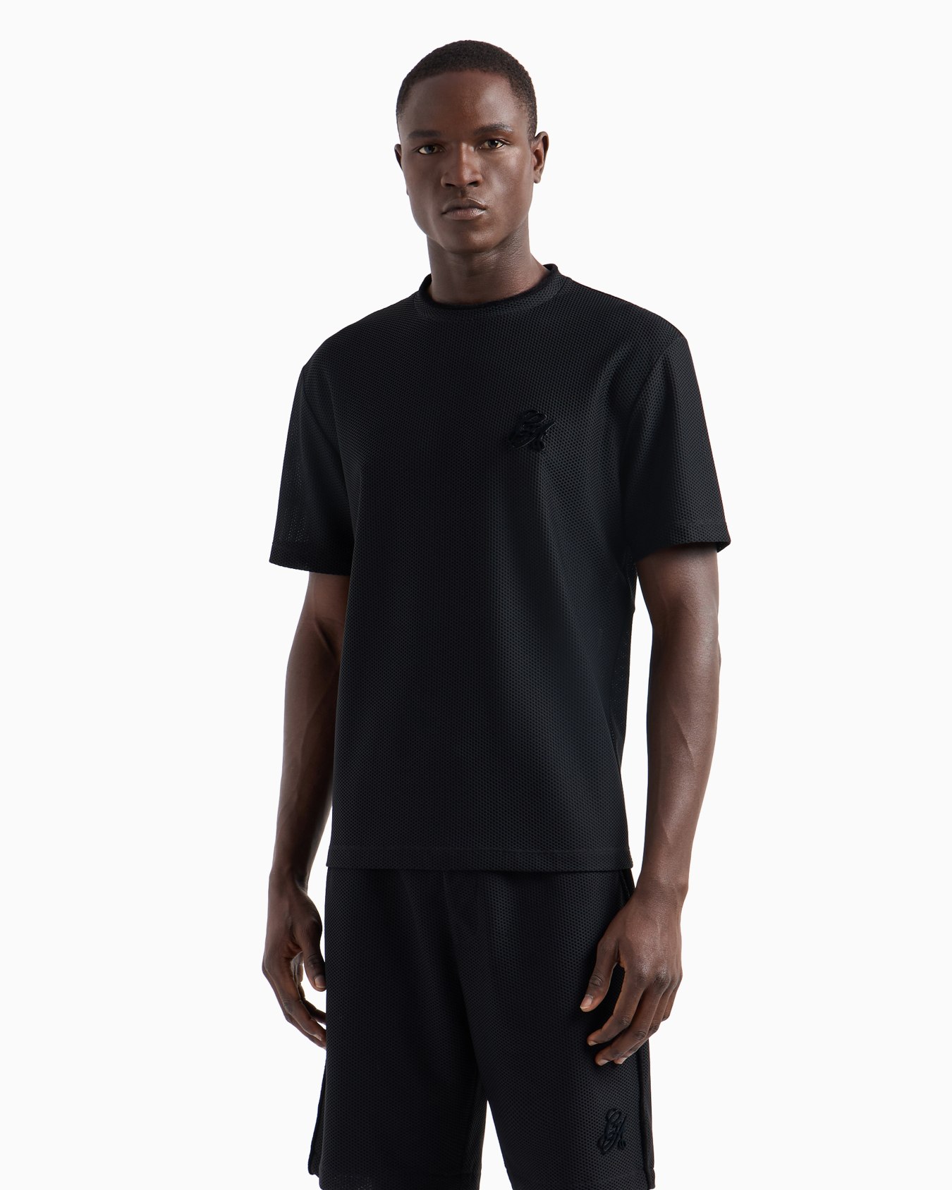 Crew neck T-shirt in technical waffle with flocked logo Slide 1