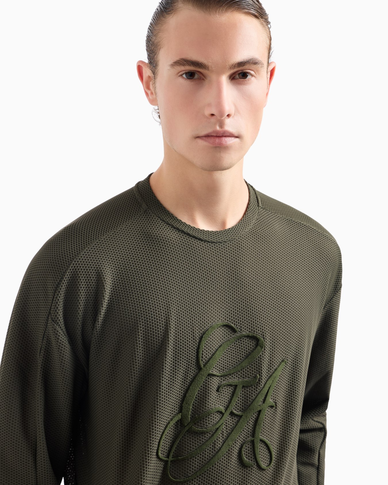 Crew-neck sweatshirt in technical waffle fabric Slide 4