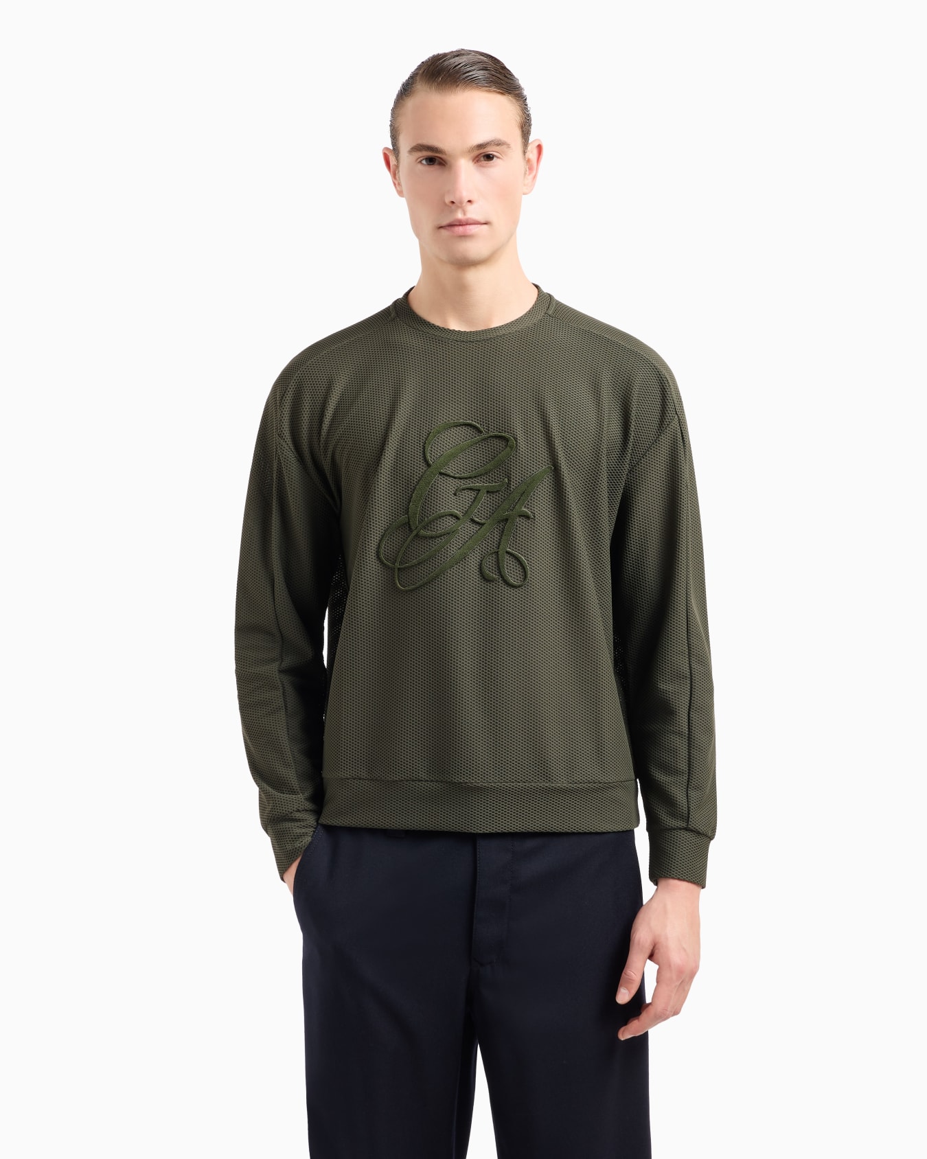 Crew-neck sweatshirt in technical waffle fabric Slide 1
