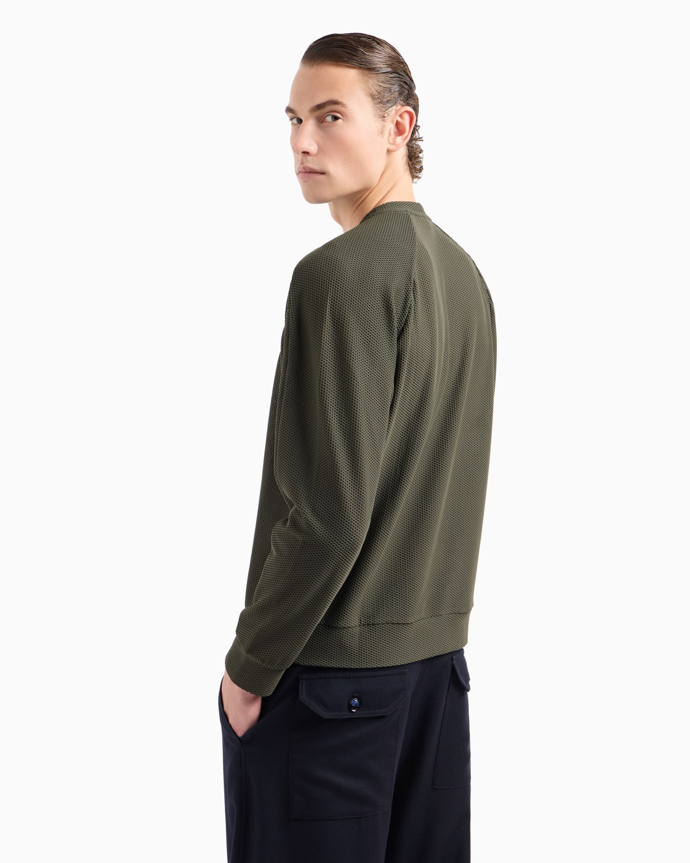 Crew-neck sweatshirt in technical waffle fabric Slide 2