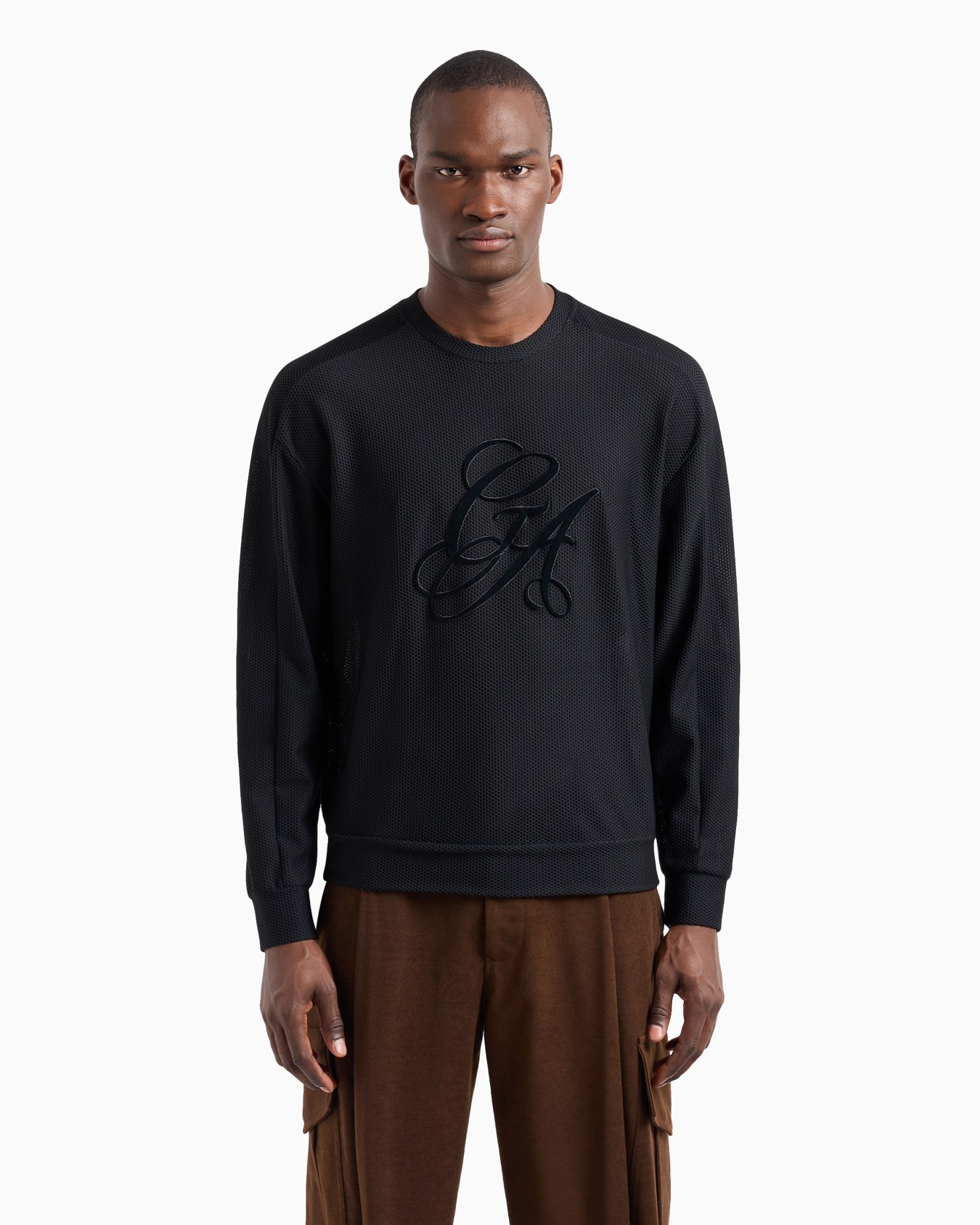 Crew-neck sweatshirt in technical waffle fabric Slide 2