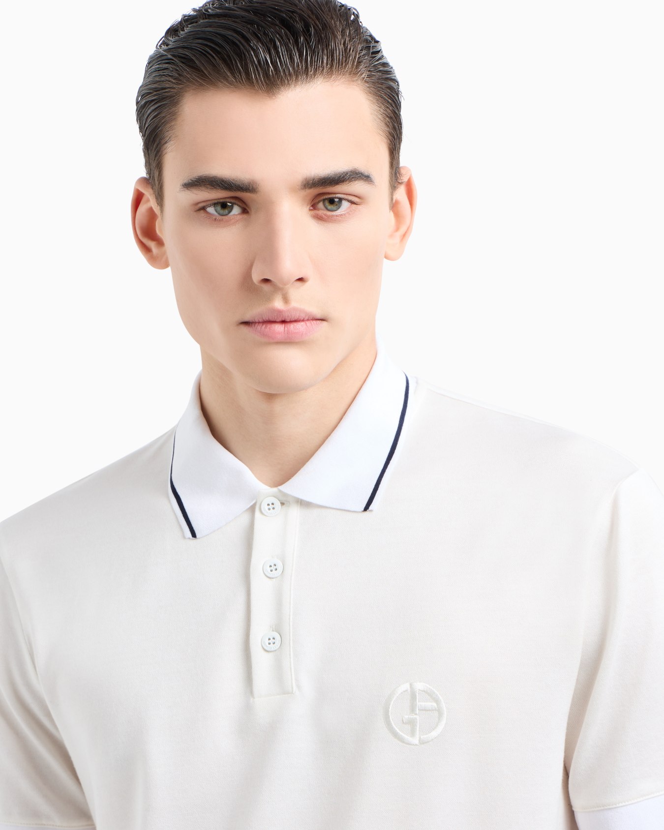 Short-sleeved polo shirt in silk and cotton jersey Slide 4