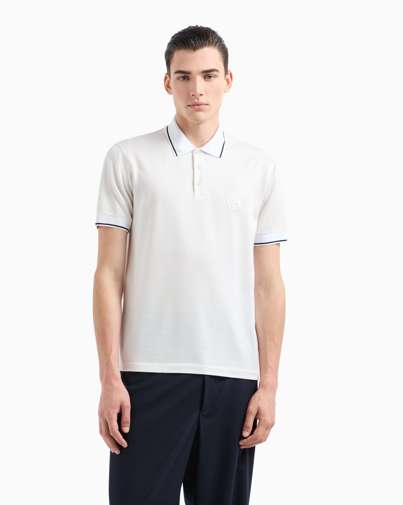 Short-sleeved polo shirt in silk and cotton jersey Slide 3