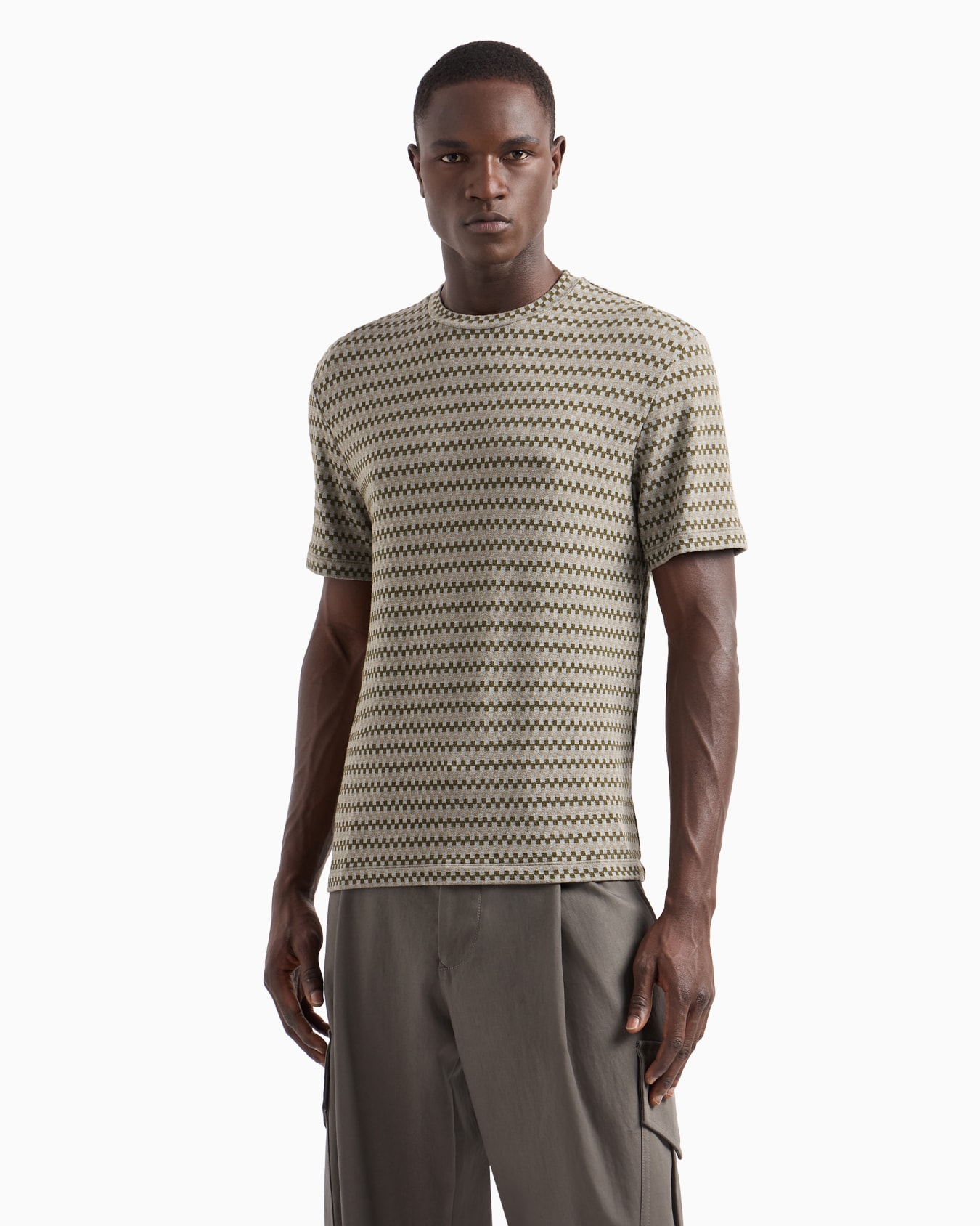 Stretch viscose jacquard jersey crew-neck T-shirt Slide 1