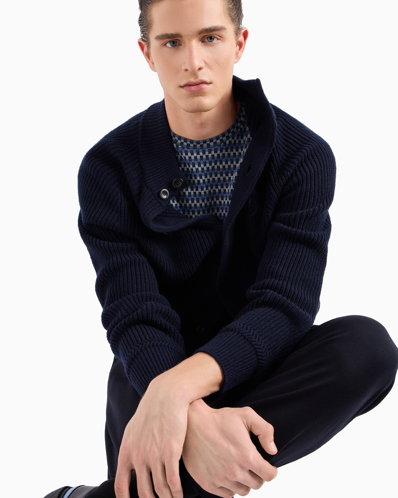 Stretch viscose jacquard jersey crew-neck T-shirt Slide 5