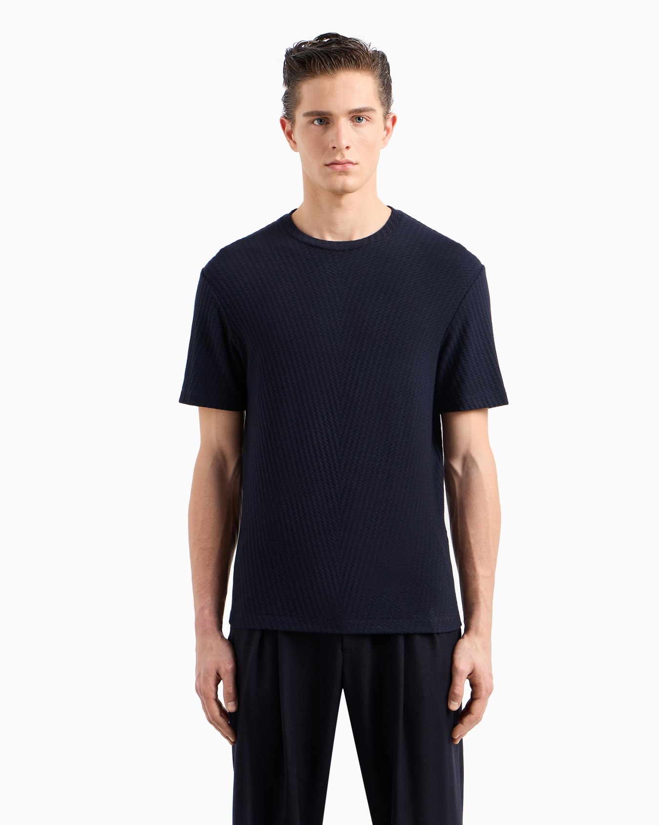 Viscose and cashmere jacquard jersey crew-neck T-shirt Slide 1