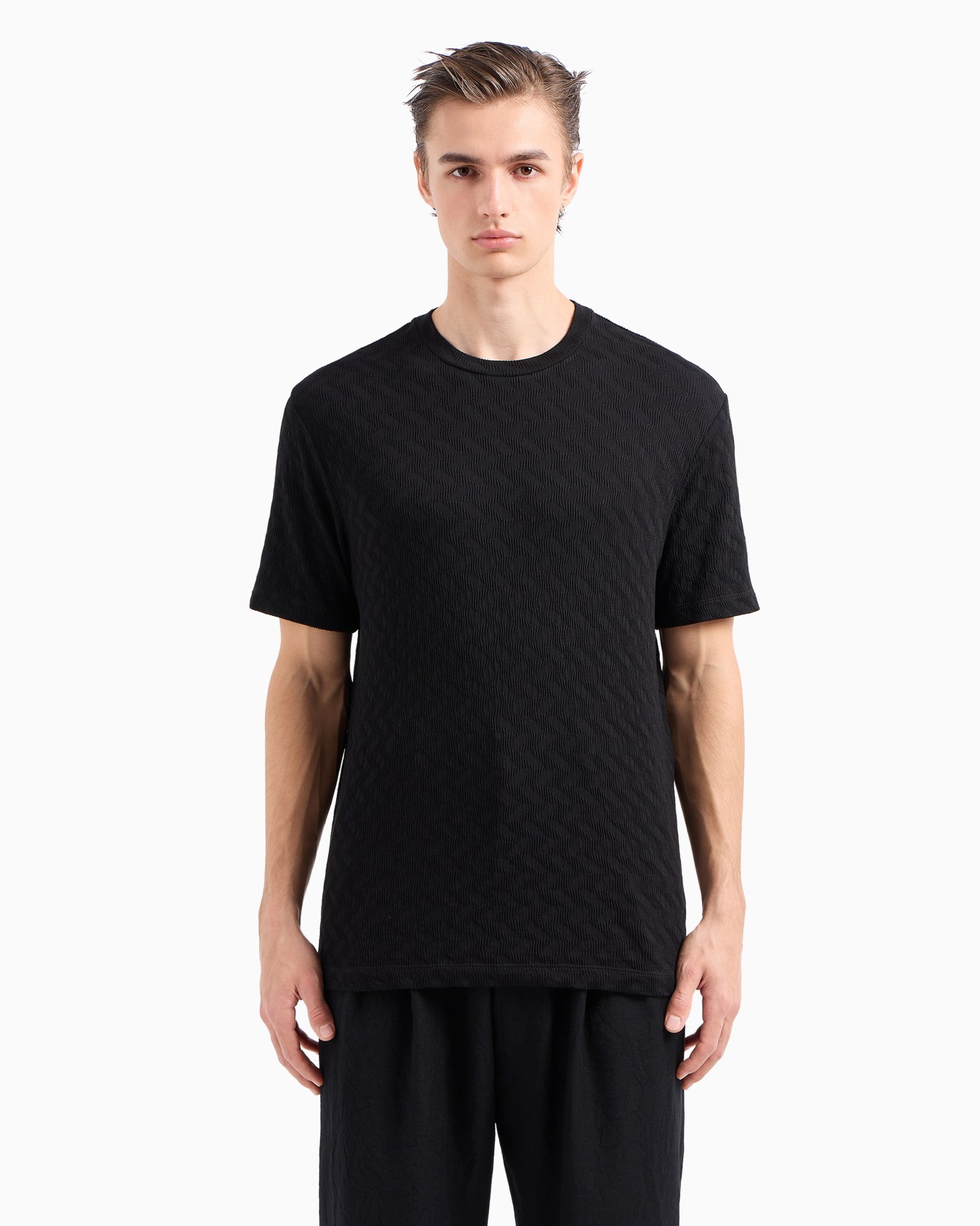 Camiseta de cuello redondo de punto de viscosa y cachemir en tejido jacquard Diapositiva 2