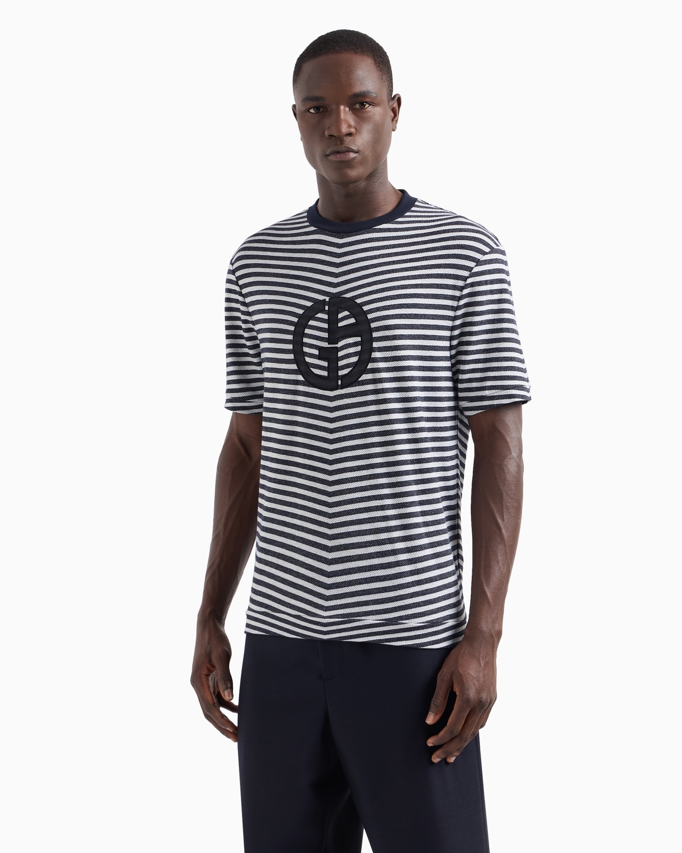 T-shirt ras-du-cou en viscose stretch jacquard chevron Diapositive 1