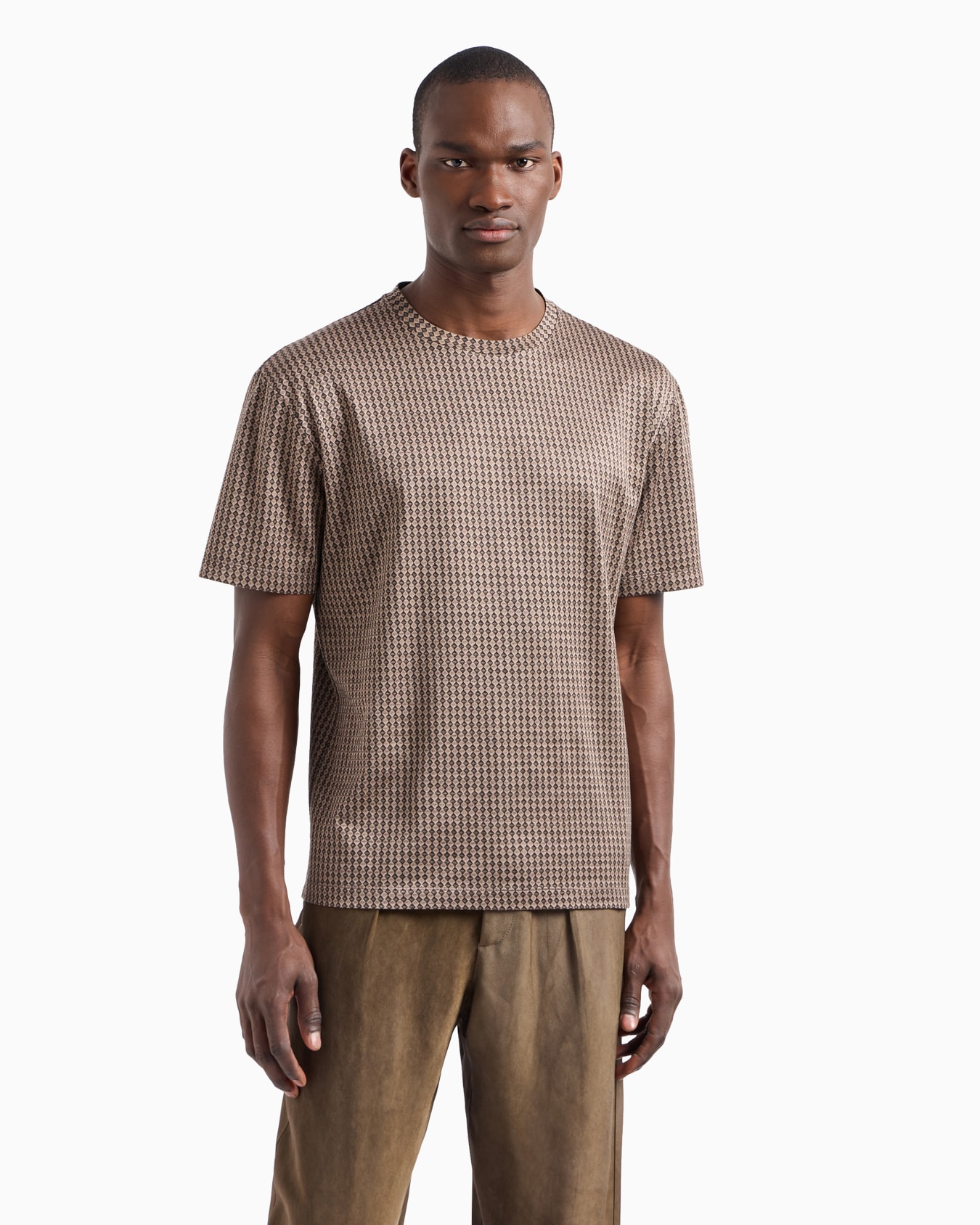 T-Shirt mit Rundhalsausschnitt aus Seiden- und Baumwolljacquard Folie 1