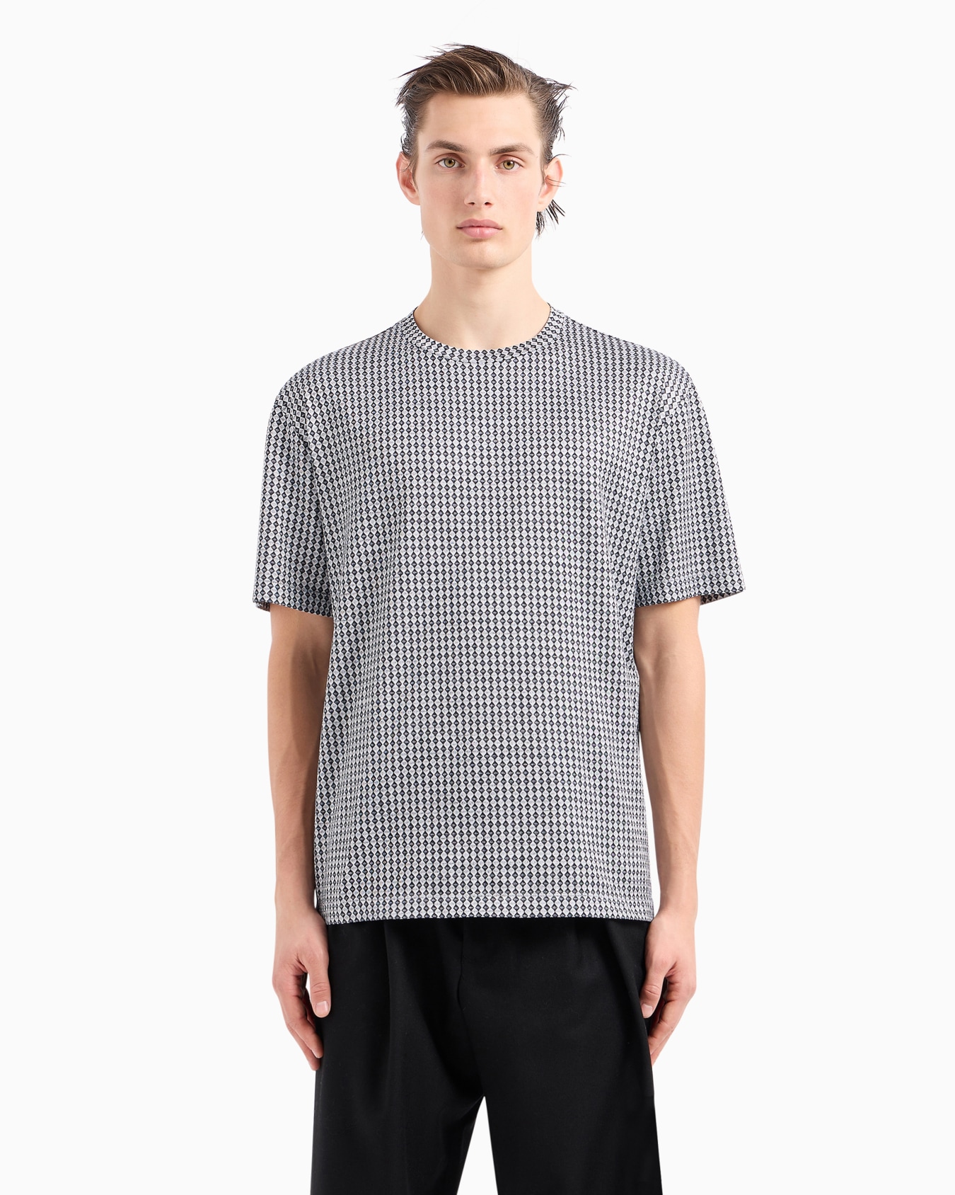 Crew-neck T-shirt in silk and cotton jacquard Slide 2