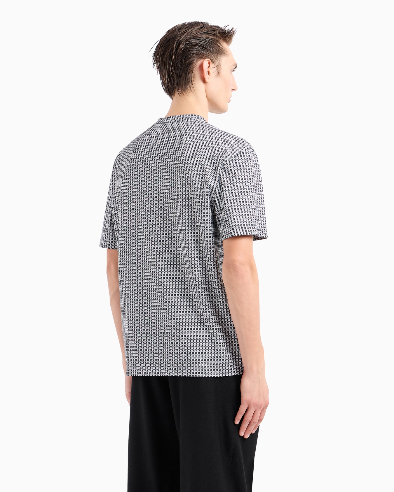 Crew-neck T-shirt in silk and cotton jacquard Slide 3