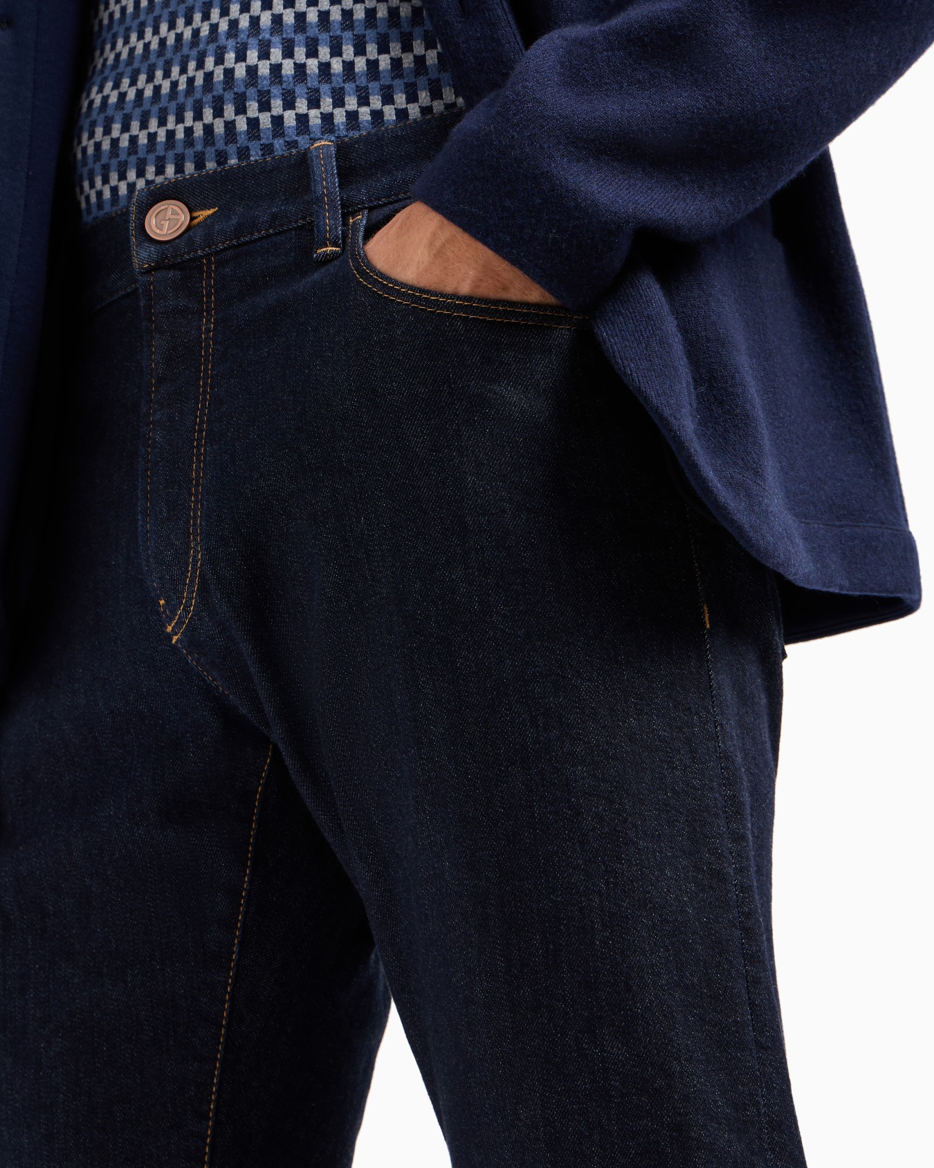 Five-pocket, regular-fit, stretch-cotton denim trousers Slide 4