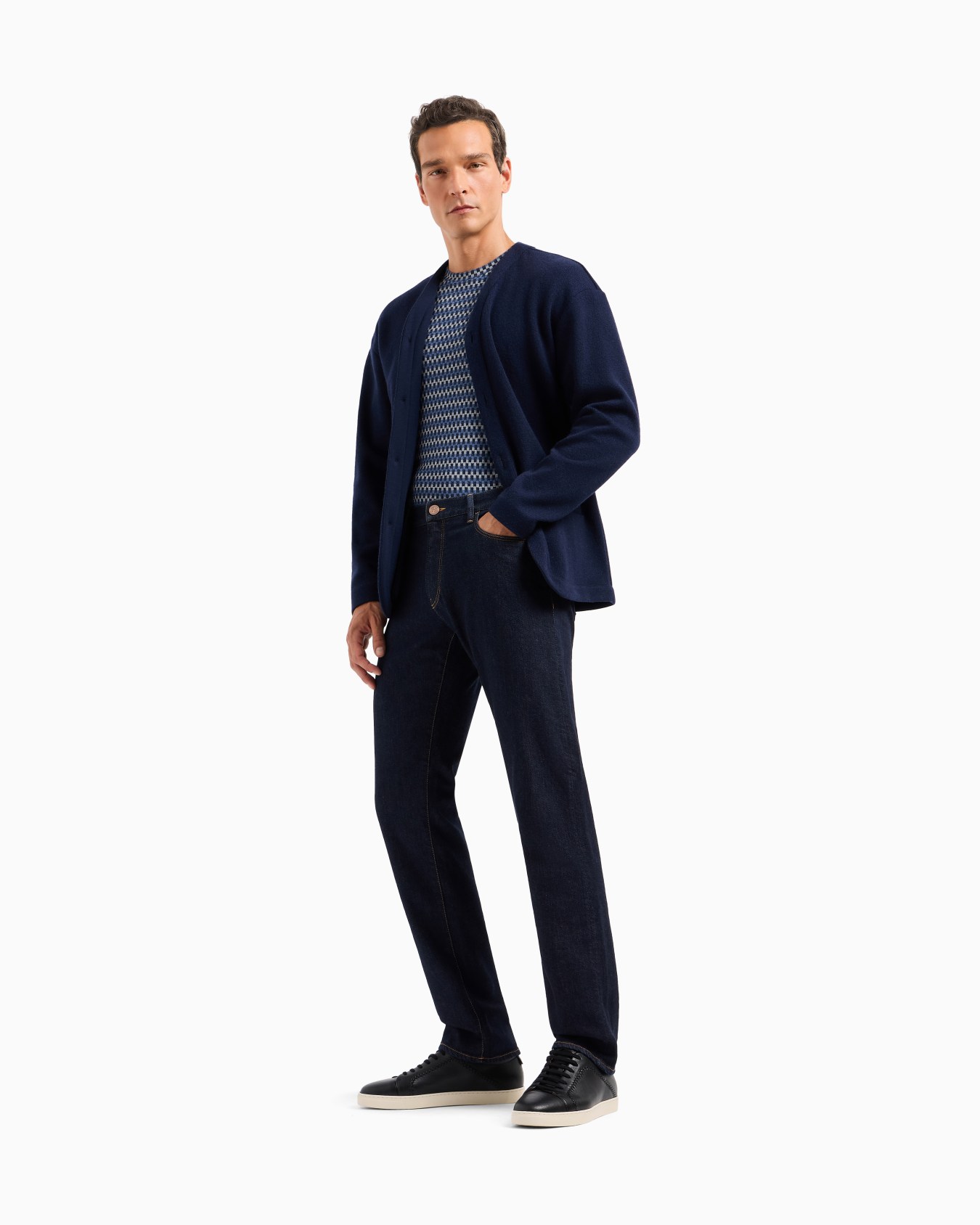 Five-pocket, regular-fit, stretch-cotton denim trousers Slide 1