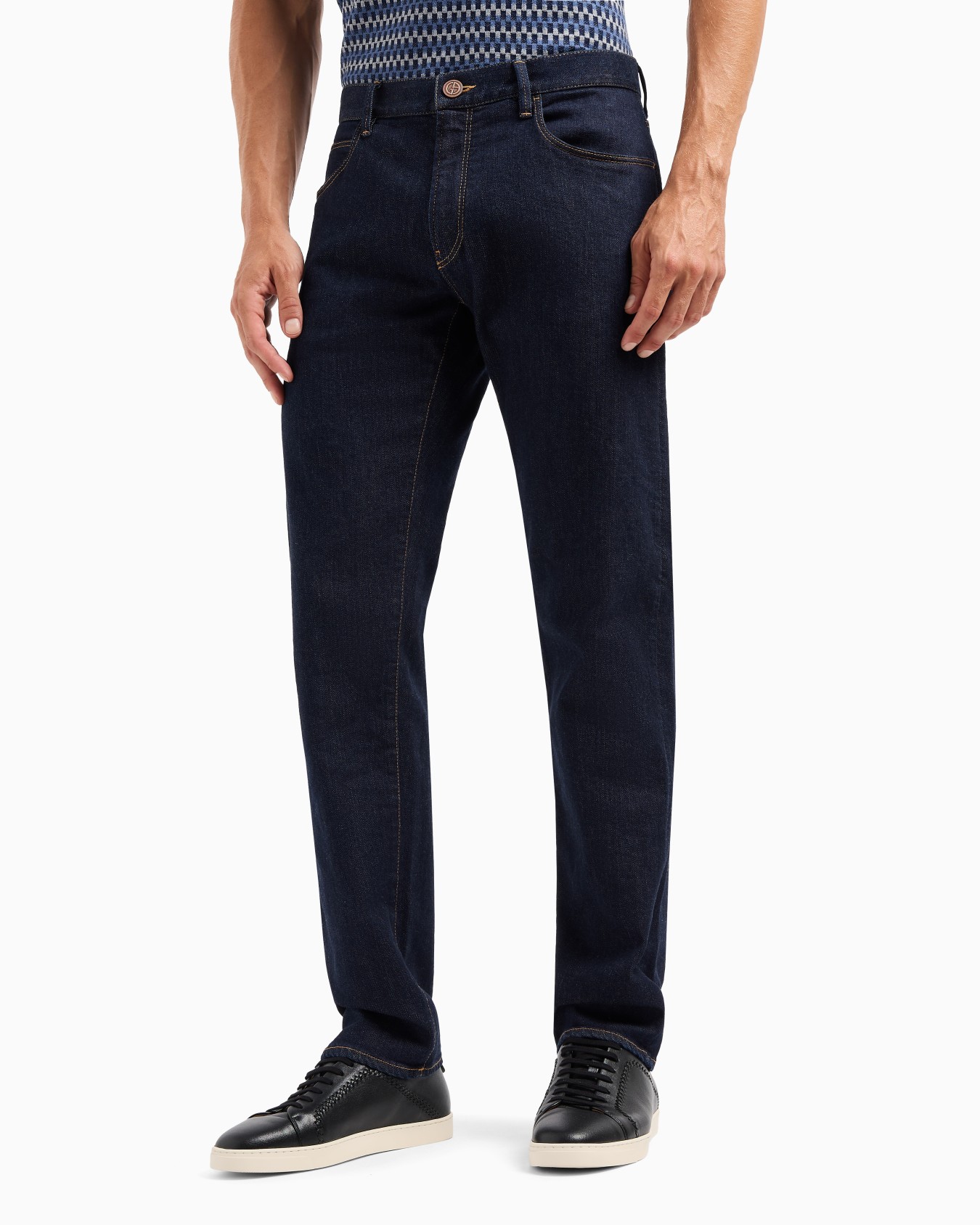 Pantalones cinco bolsillos regular fit de denim de algodón elástico Diapositiva 3