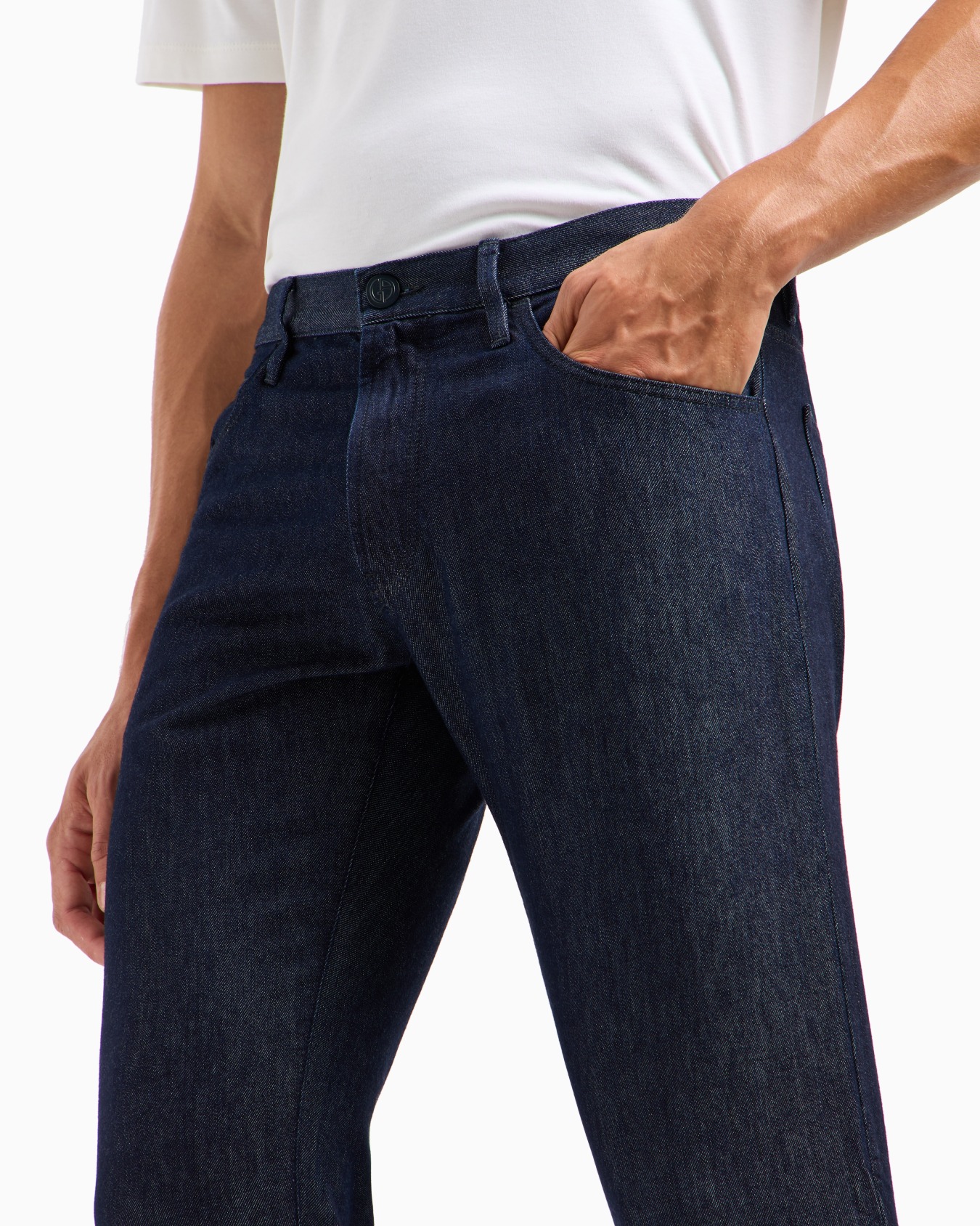 Regular-fit five-pocket cotton-denim and silk trousers Slide 4