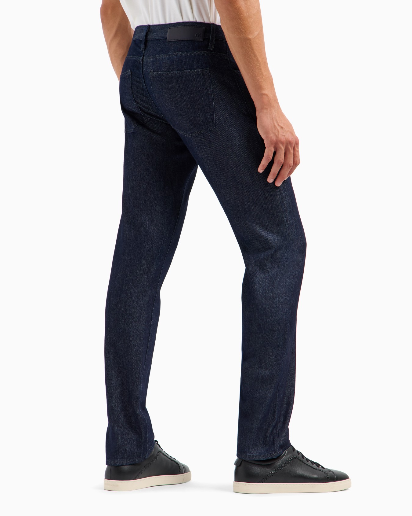 Regular-fit five-pocket cotton-denim and silk trousers Slide 2
