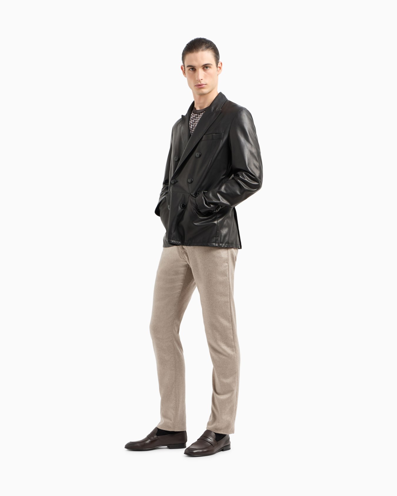 Regular-fit five-pocket cotton-denim and silk trousers Slide 1